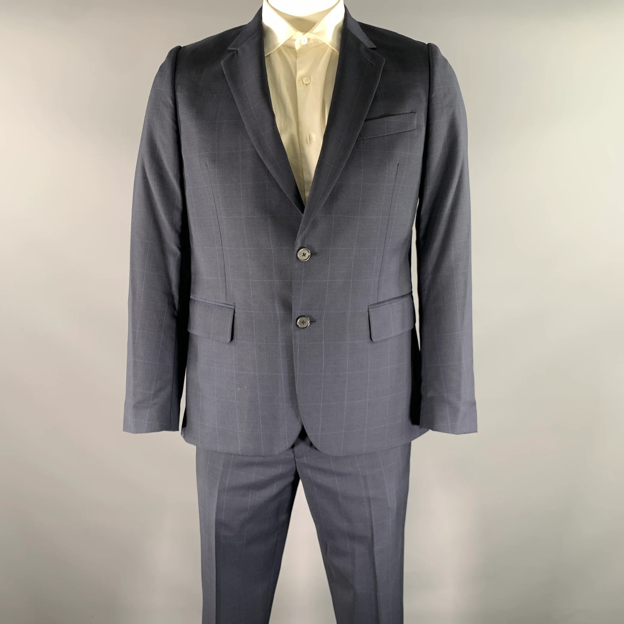 PAUL SMITH Size 42 Navy Blue Window Pane Wool Notch Lapel Suit
