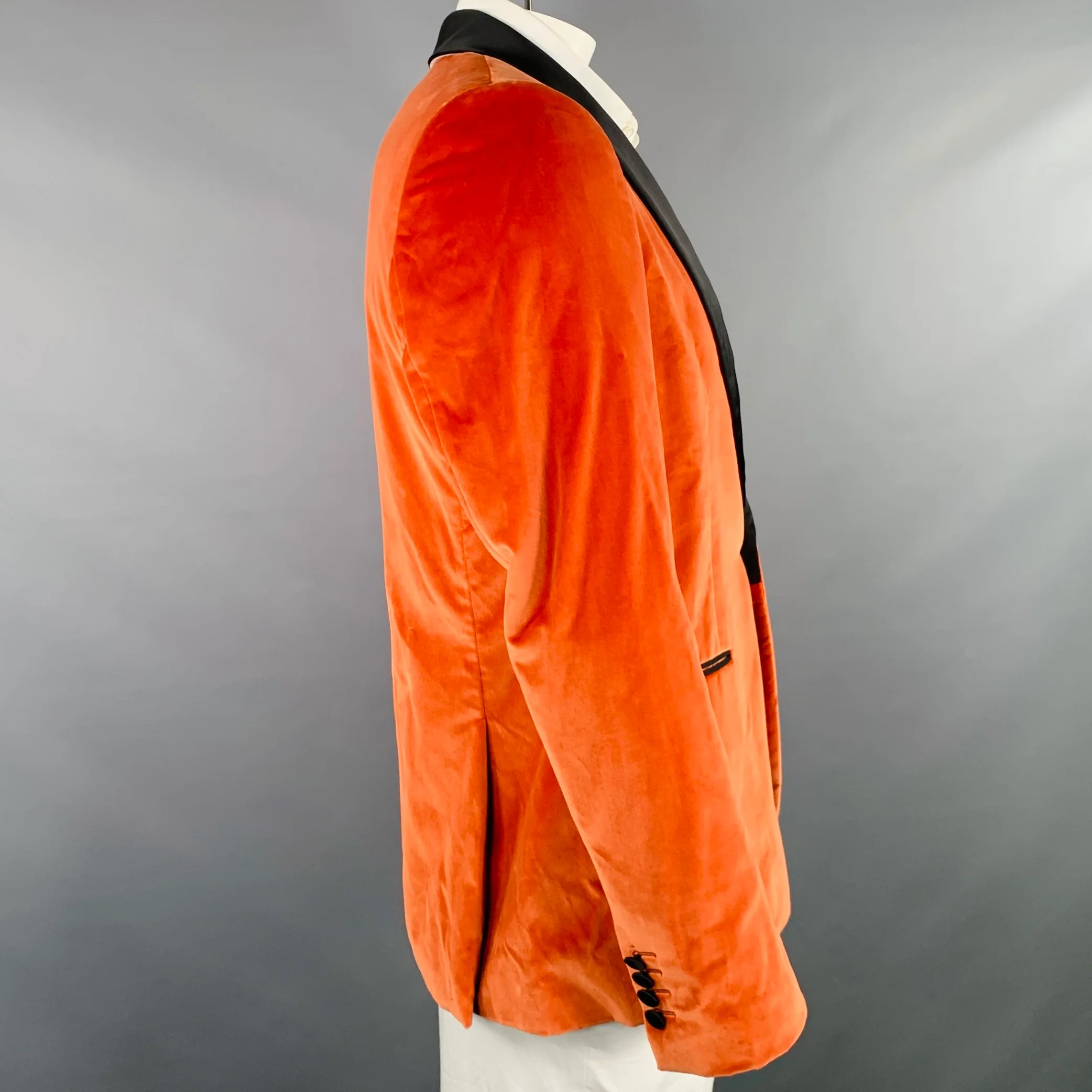 PAUL SMITH Size 42 Orange Black Velvet Cotton Shawl Collar Sport Coat - Image 3