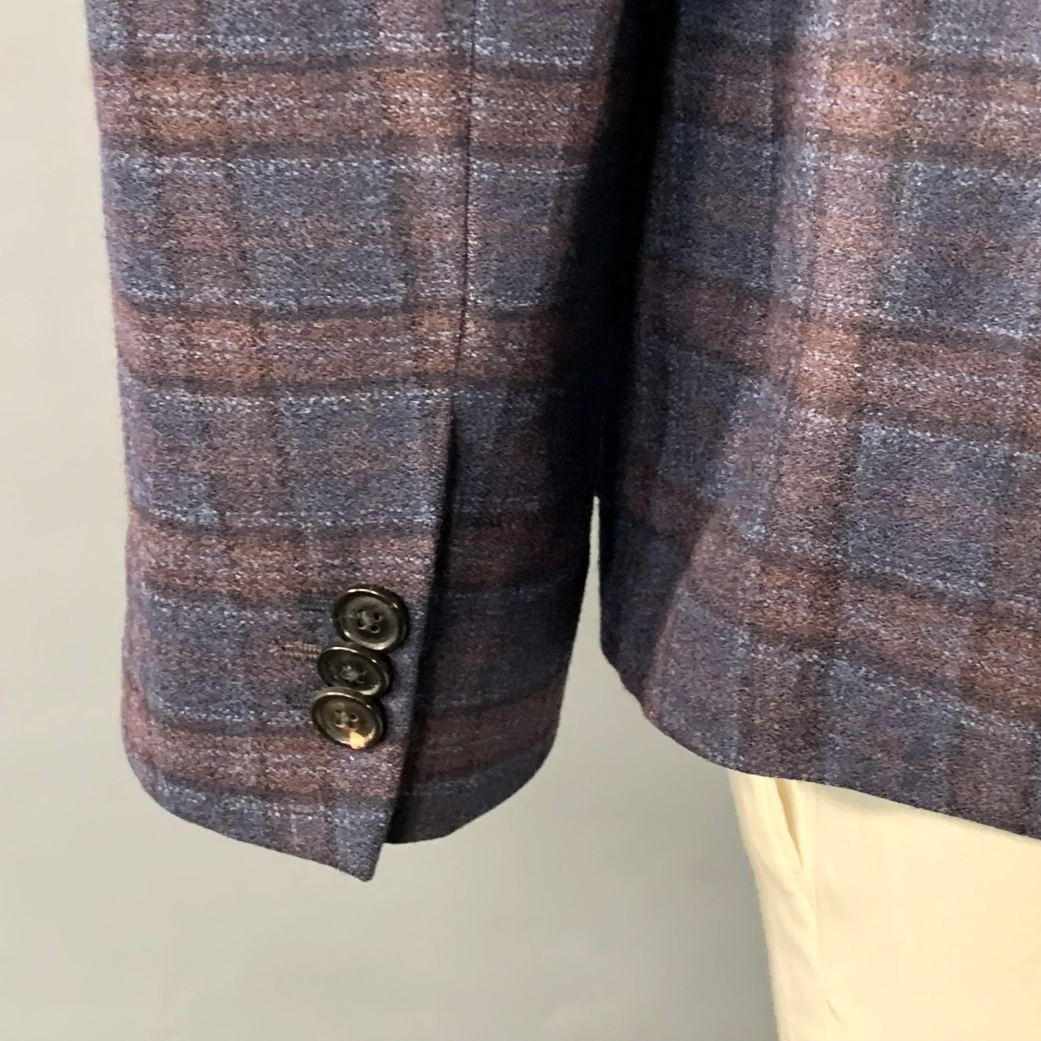 PAUL SMITH Size 42 Regular Navy Brown Plaid Wool Slim Fit Notch Lapel Sport Coat - Image 4