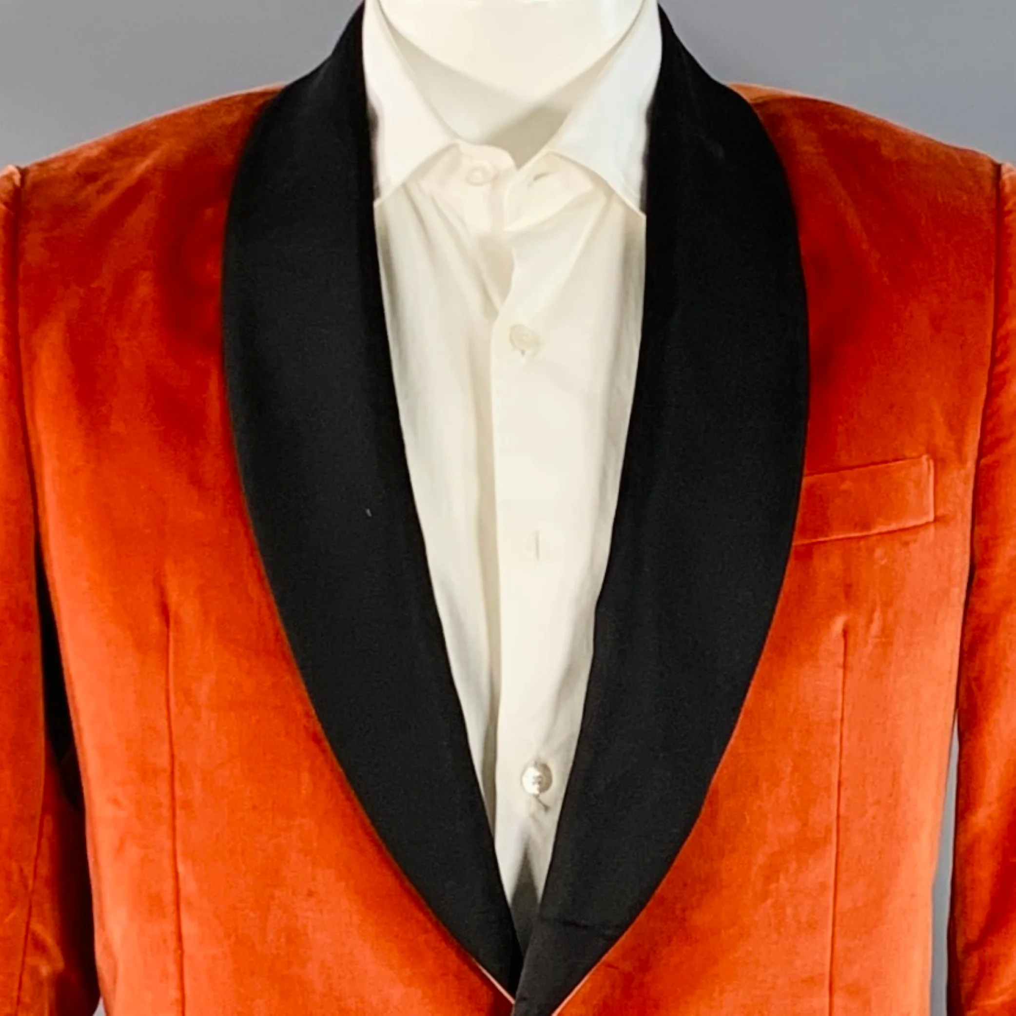 PAUL SMITH Size 42 Regular Orange Black Velvet Cotton Shawl Collar Sport Coat - Image 2