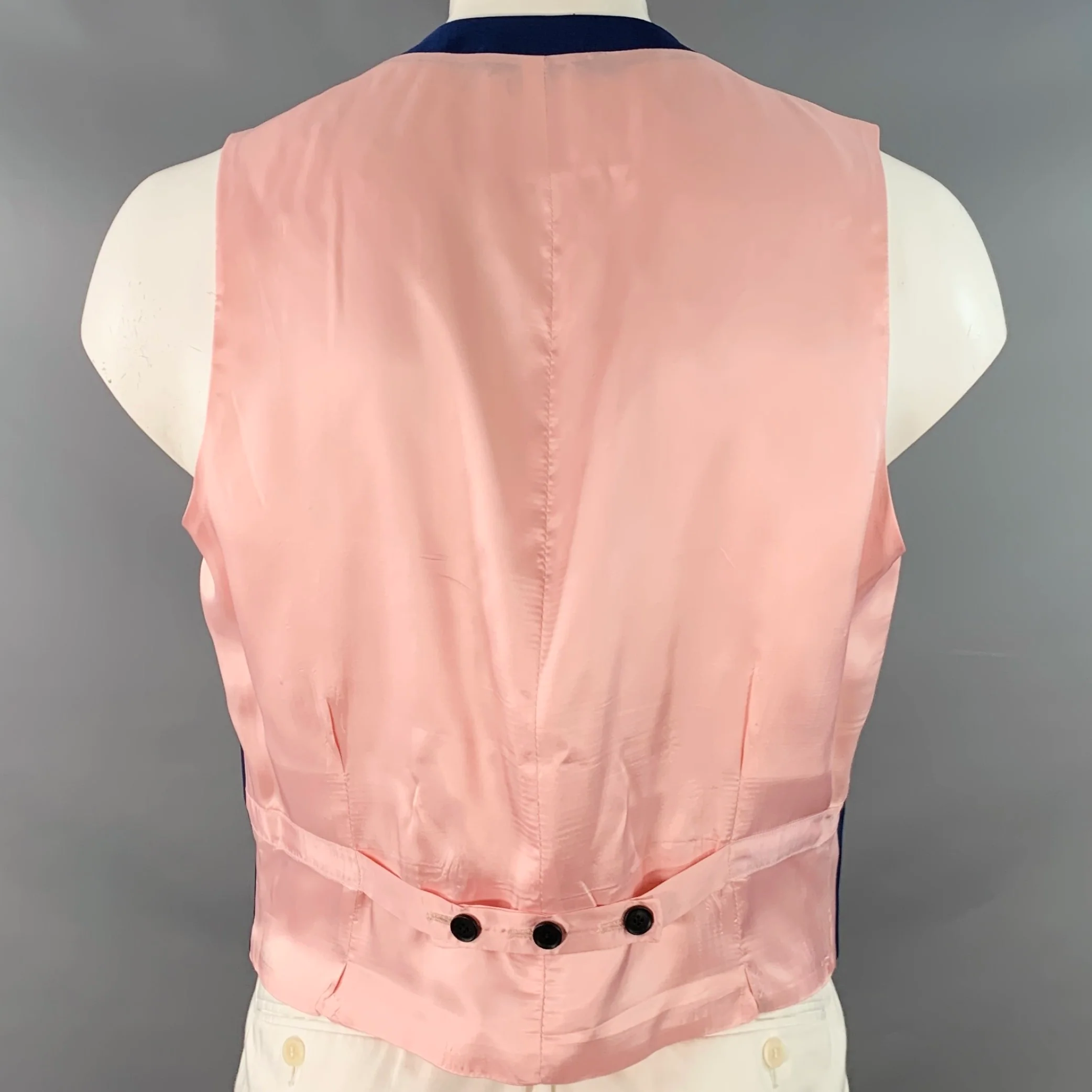 PAUL SMITH Size 44 Blue Pink Wool Mohair Single Breasted Collarless Vest - Image 3