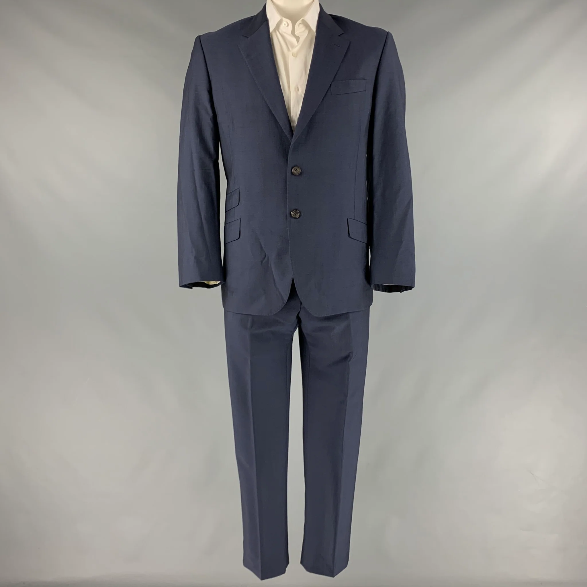 PAUL SMITH Size 44 Navy Wool Mohair Notch Lapel Suit