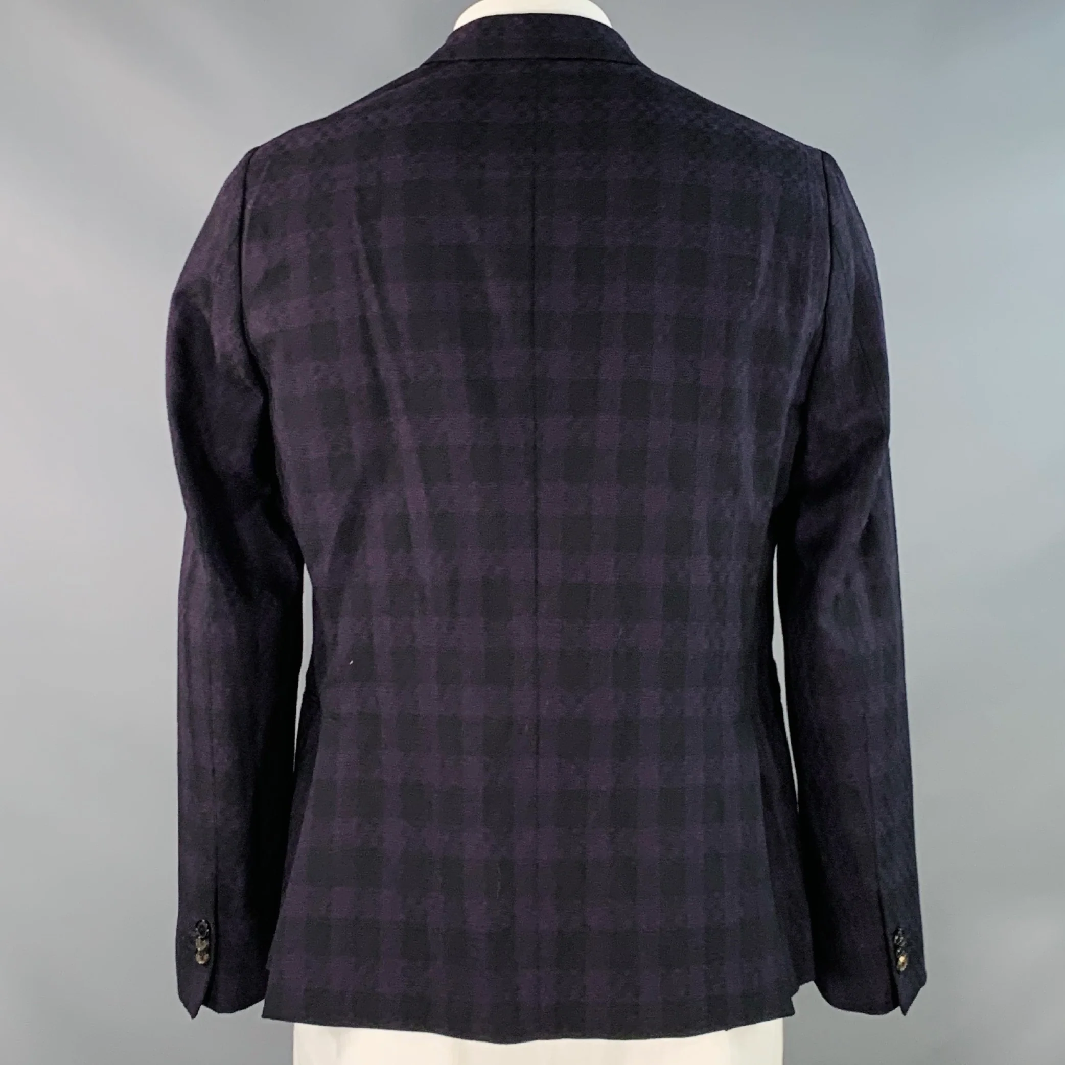 PAUL SMITH Size 44 Soho Purple Black Plaid Wool Notch Lapel Sport Coat - Image 5