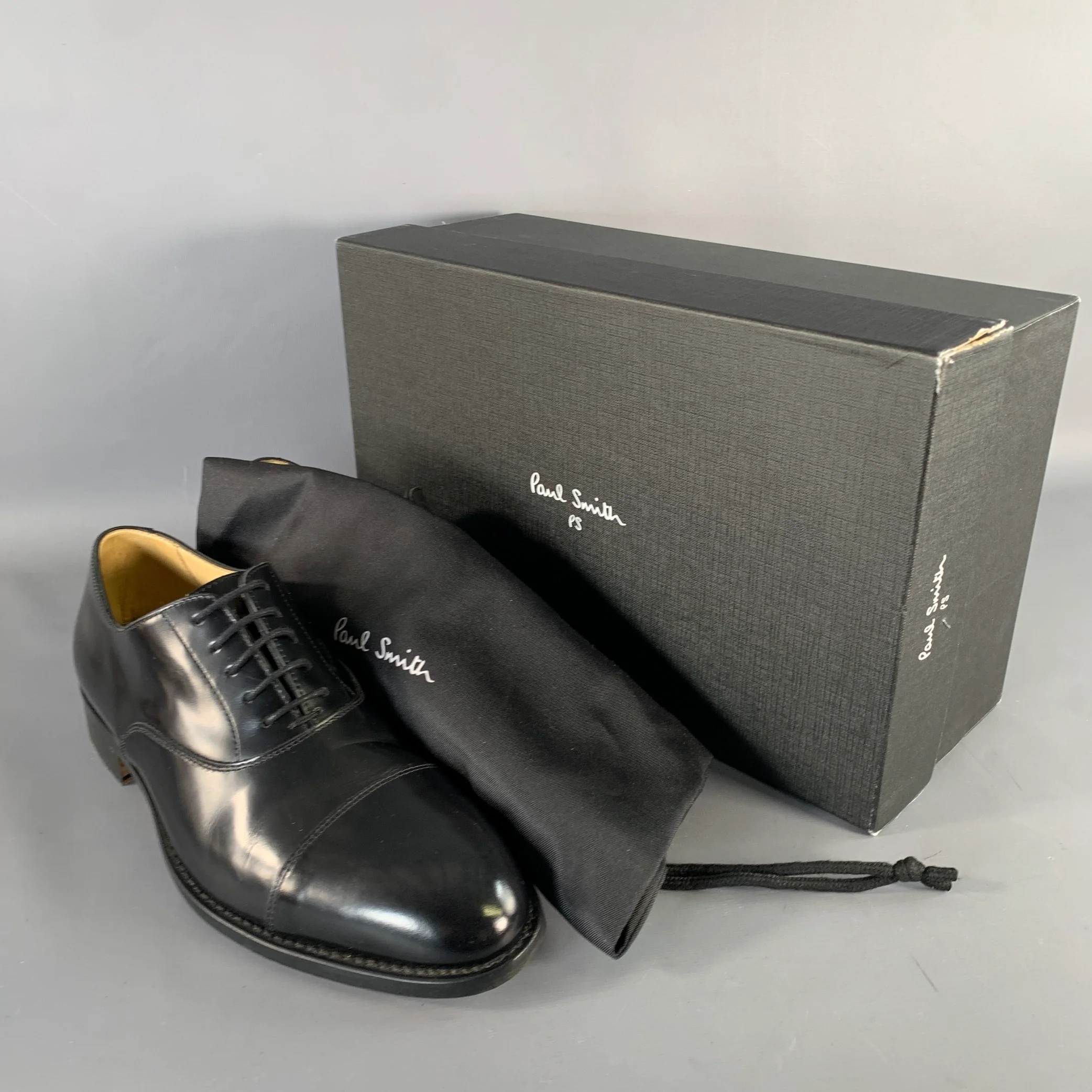 PAUL SMITH Size 7 Kenning Black Leather Cap Toe Oxford Lace-Up Shoes - Image 10