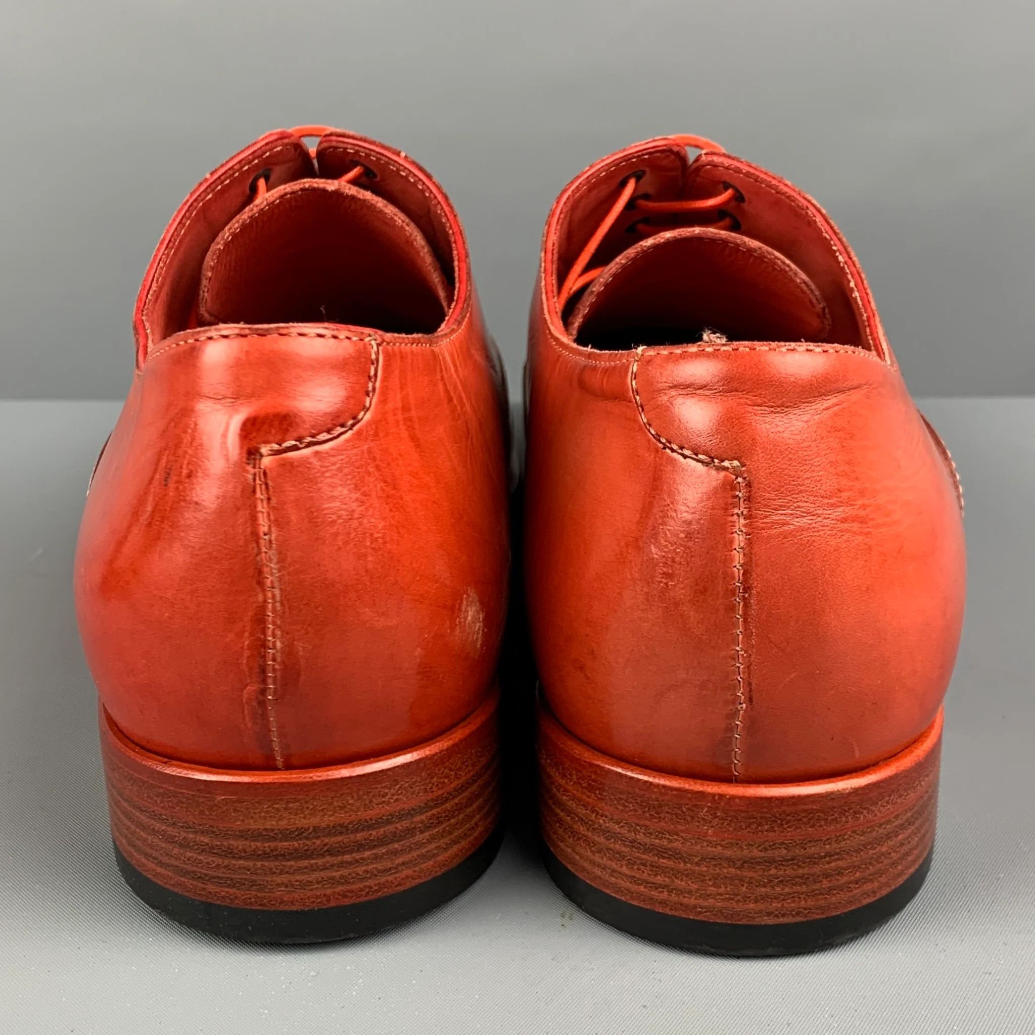 PAUL SMITH Size 8.5 Orange Perforated Leather Cap Toe Lace Up Shoes - Image 3
