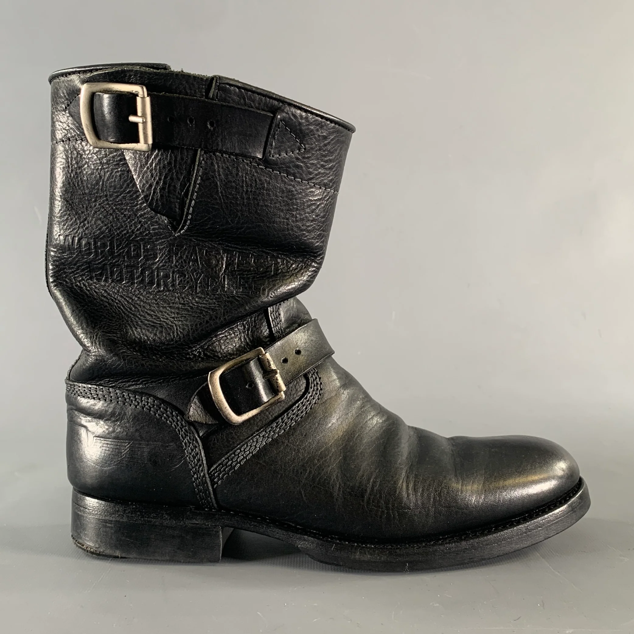 PAUL SMITH Size 8 Black Leather Belted Boots - Image 2