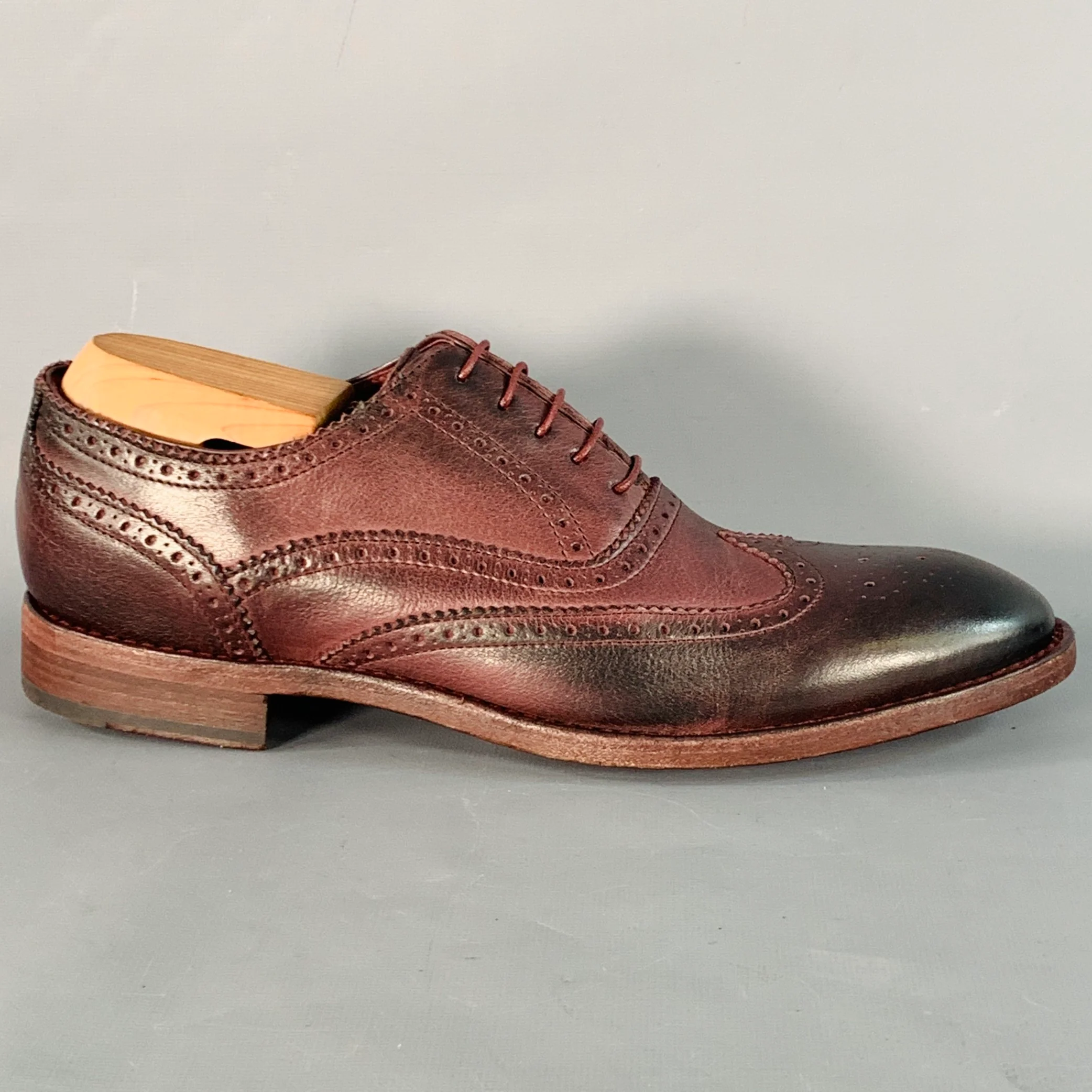 PAUL SMITH Size 8 Burgundy Antique Leather Wingtip Oxford Lace-Up Flexible Travel Shoes - Image 2