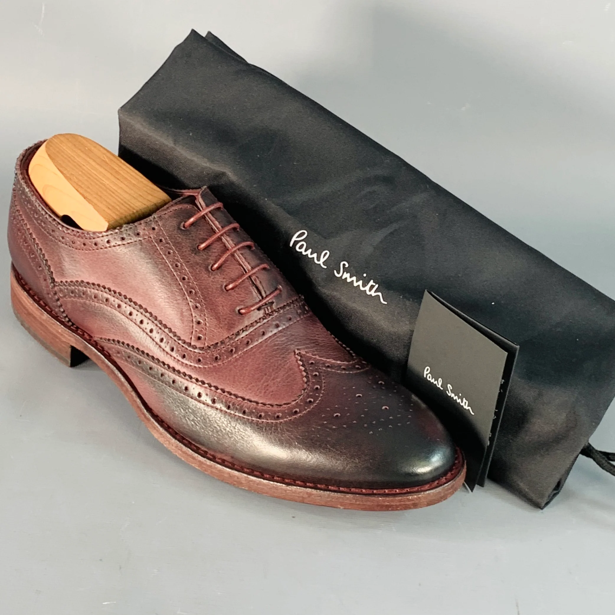 PAUL SMITH Size 8 Burgundy Antique Leather Wingtip Oxford Lace-Up Flexible Travel Shoes - Image 9