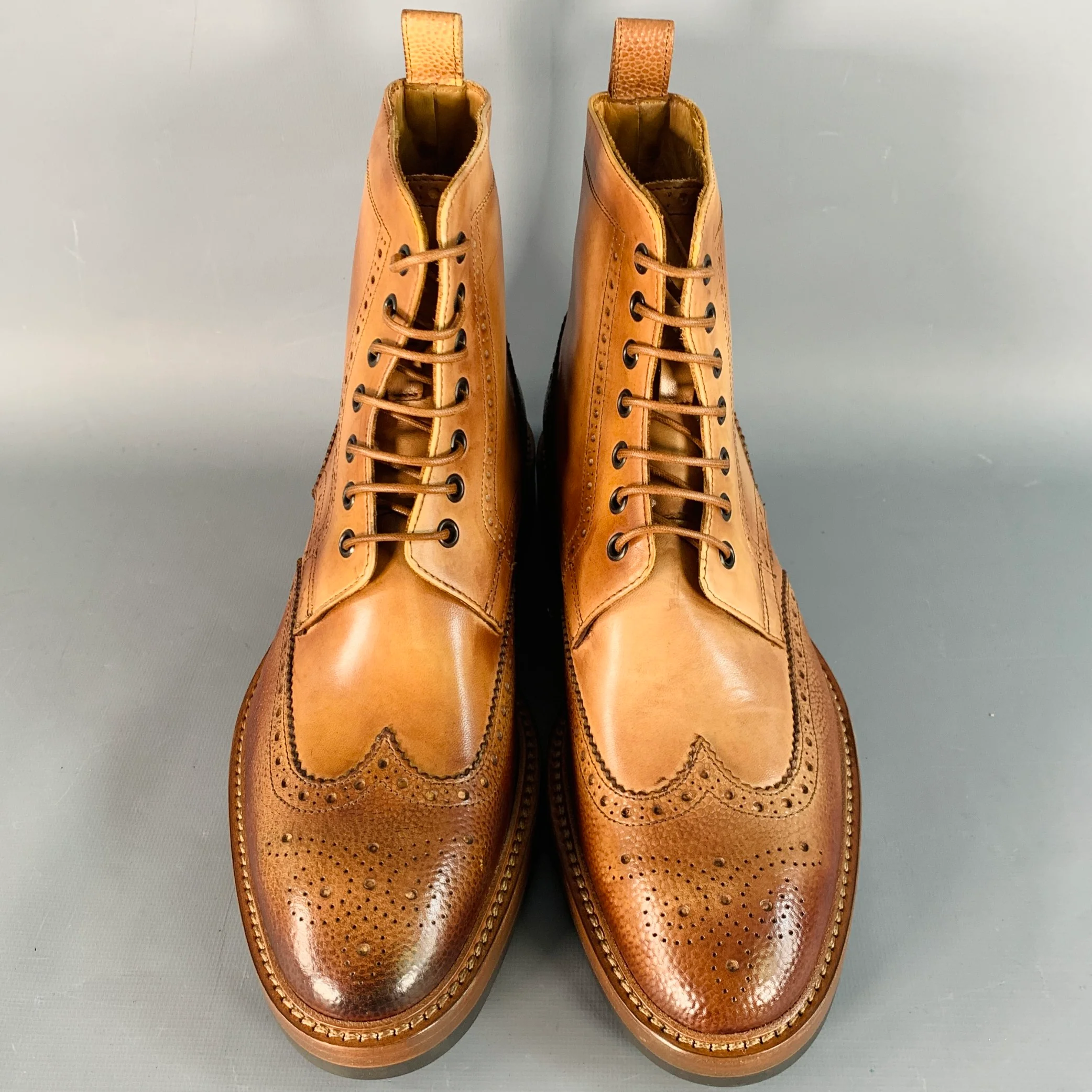 PAUL SMITH Size 8 Tan Brown Antique Leather Wingtip Lace-Up Boots - Image 4