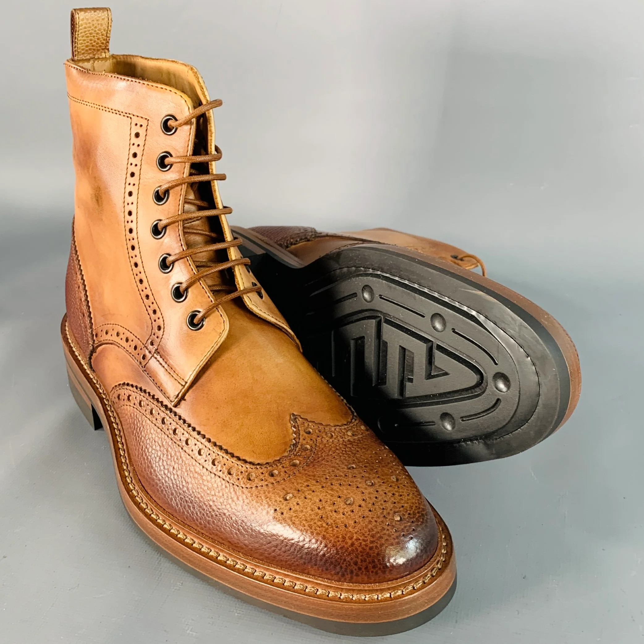 PAUL SMITH Size 8 Tan Brown Antique Leather Wingtip Lace-Up Boots - Image 5