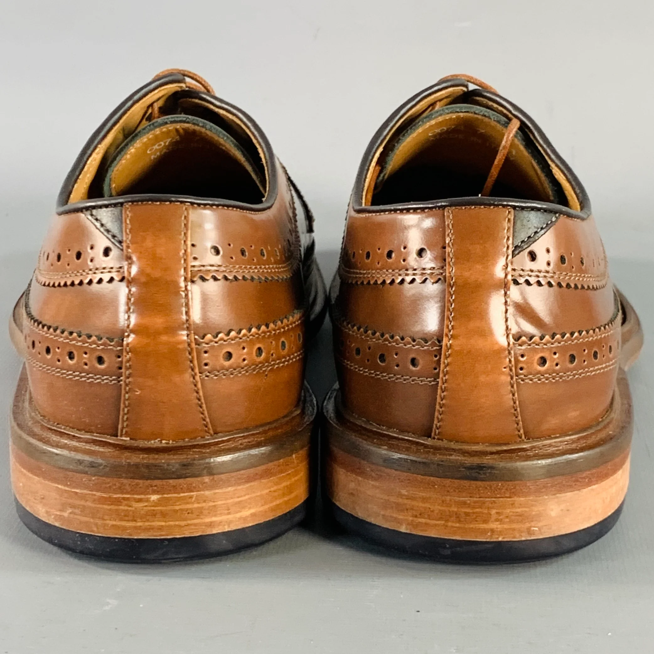 PAUL SMITH Size 8 Tan Perforated Leather Wingtip Lace-Up Shoes - Image 3