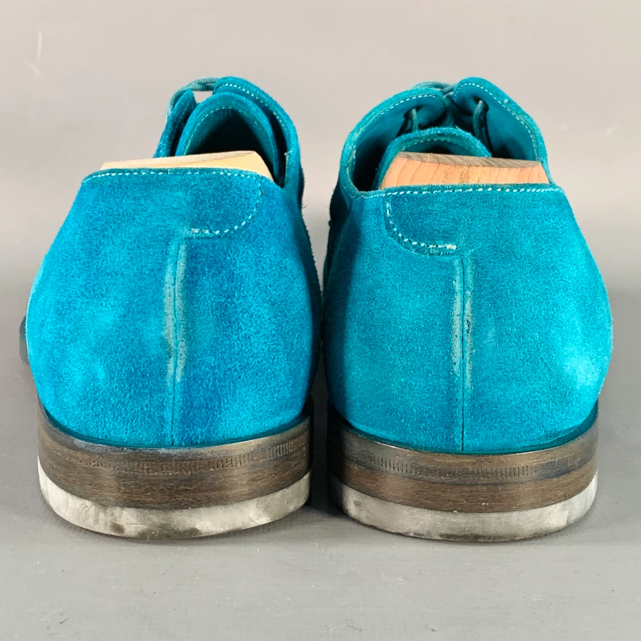 PAUL SMITH Size 9 Aqua Perforated Suede Leather Cap Toe Lace-Up Shoes - Image 3