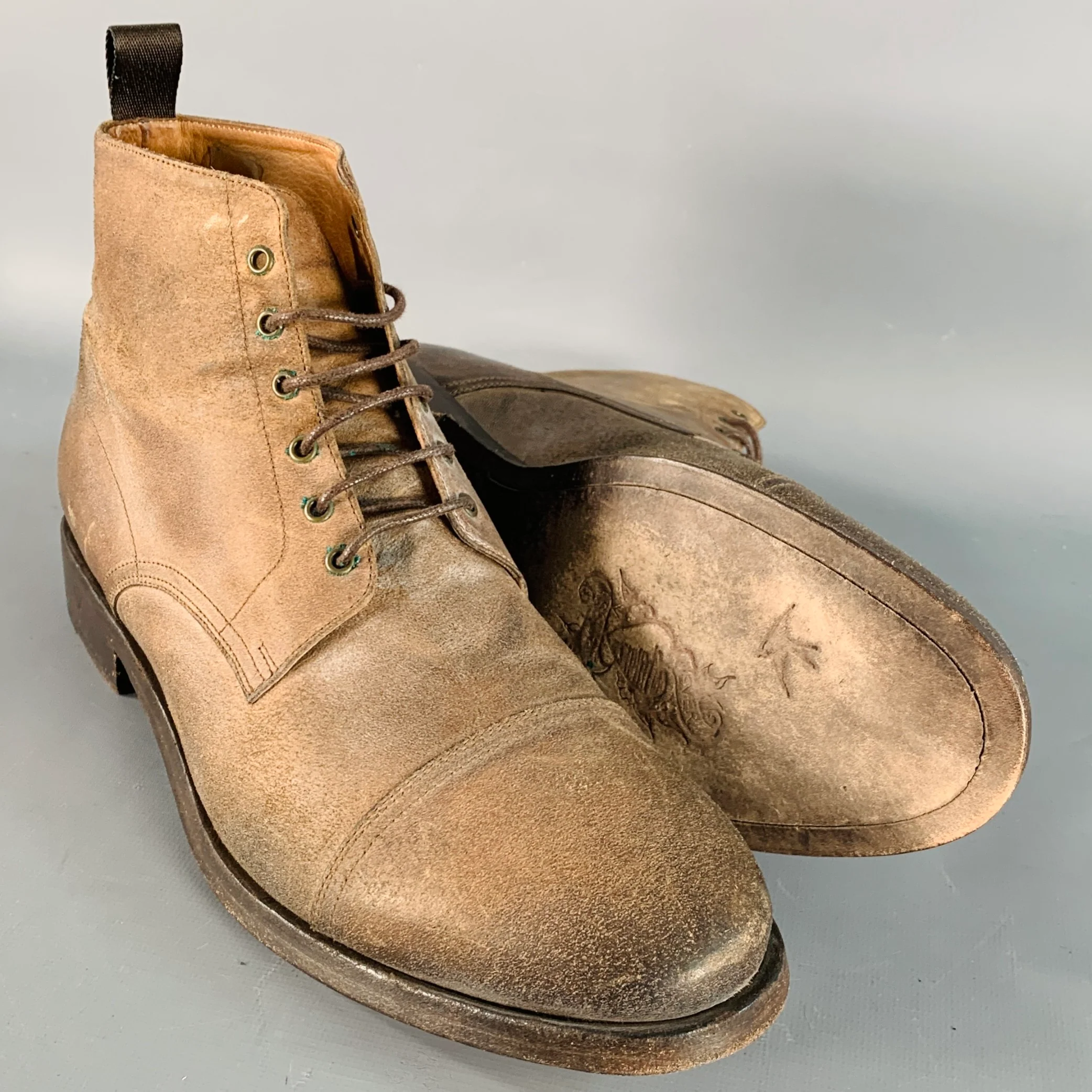 PAUL SMITH Size 9 Brown Antique Leather Cap Toe Lace-Up Boots - Image 5