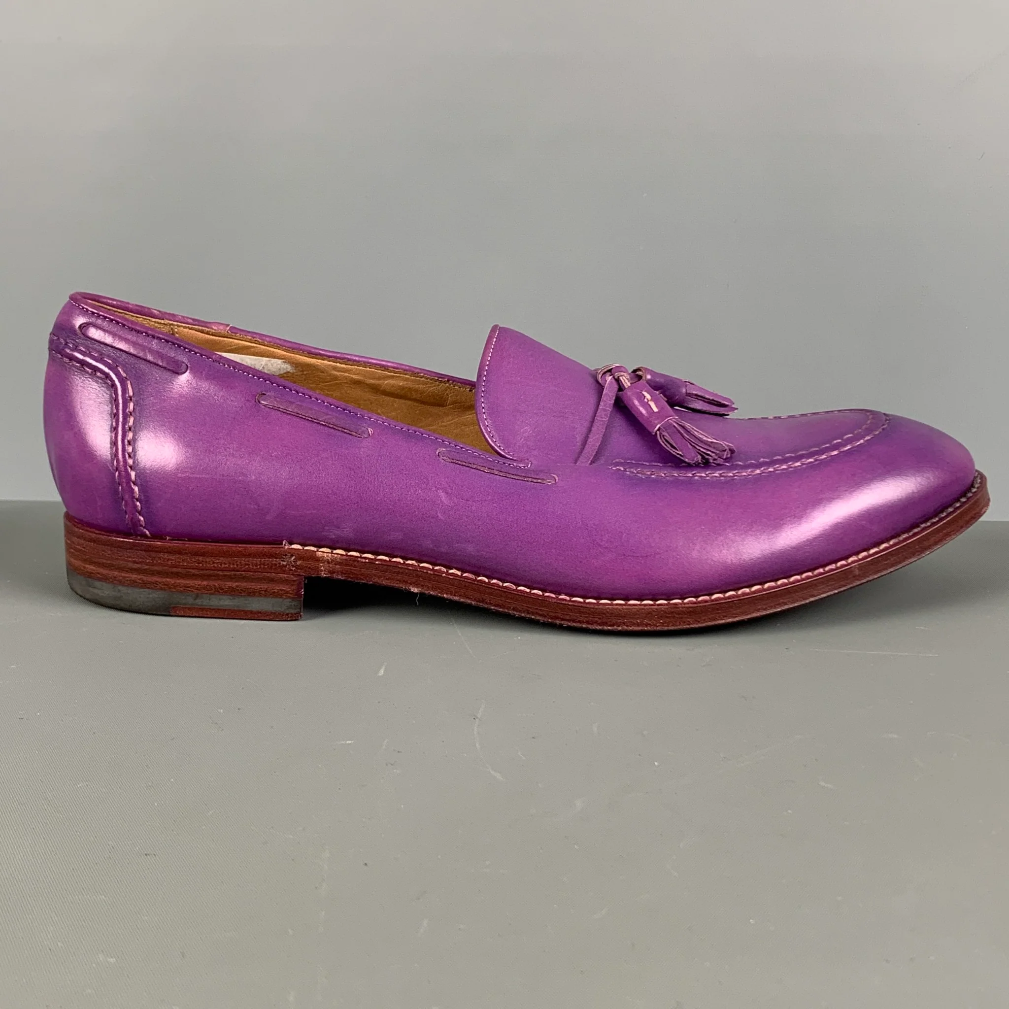 PAUL SMITH Size 9 Purple Antique Leather Tassels Loafers - Image 2