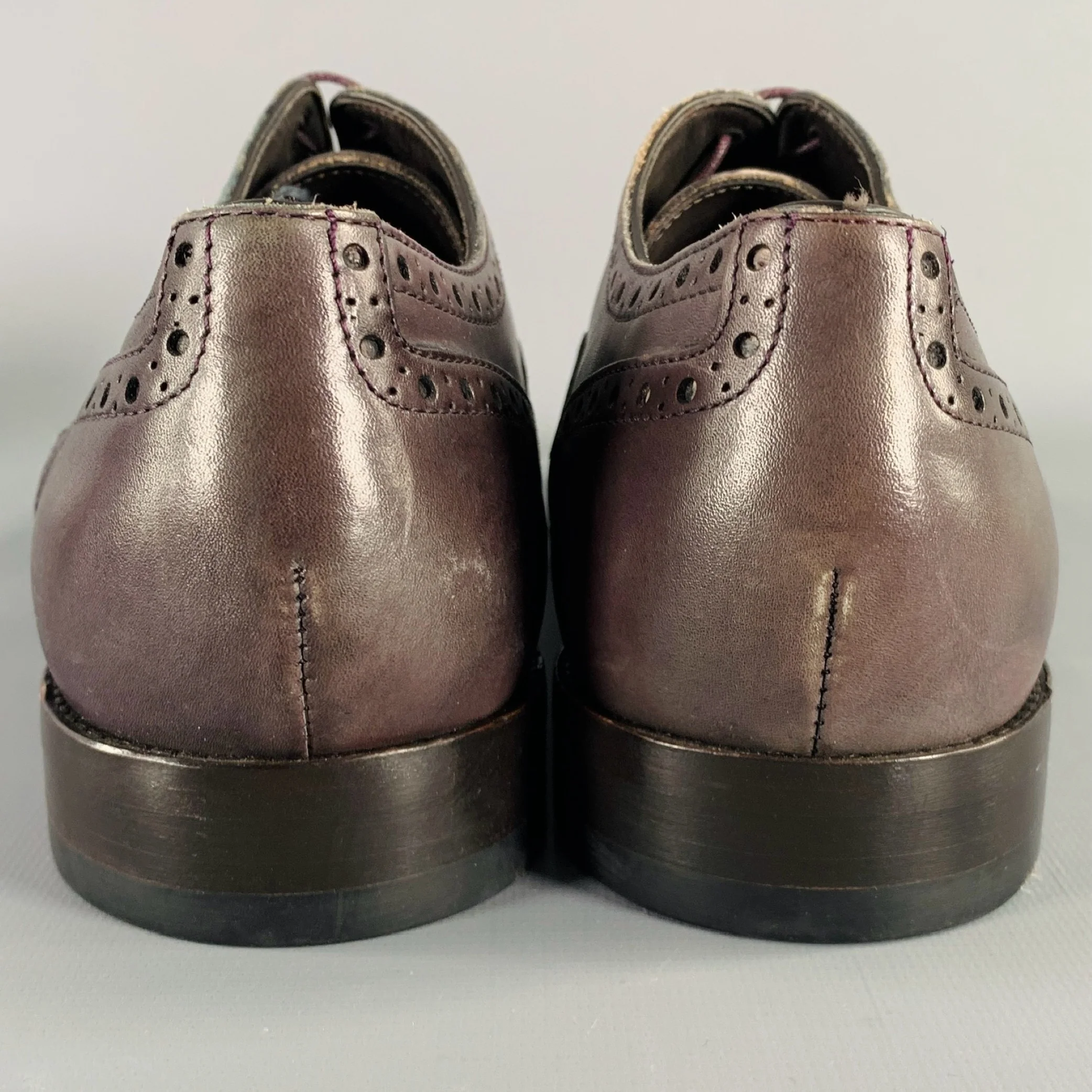 PAUL SMITH Size 9 Purple Perforated Leather Wingtip Lace-Up Shoes - Image 3