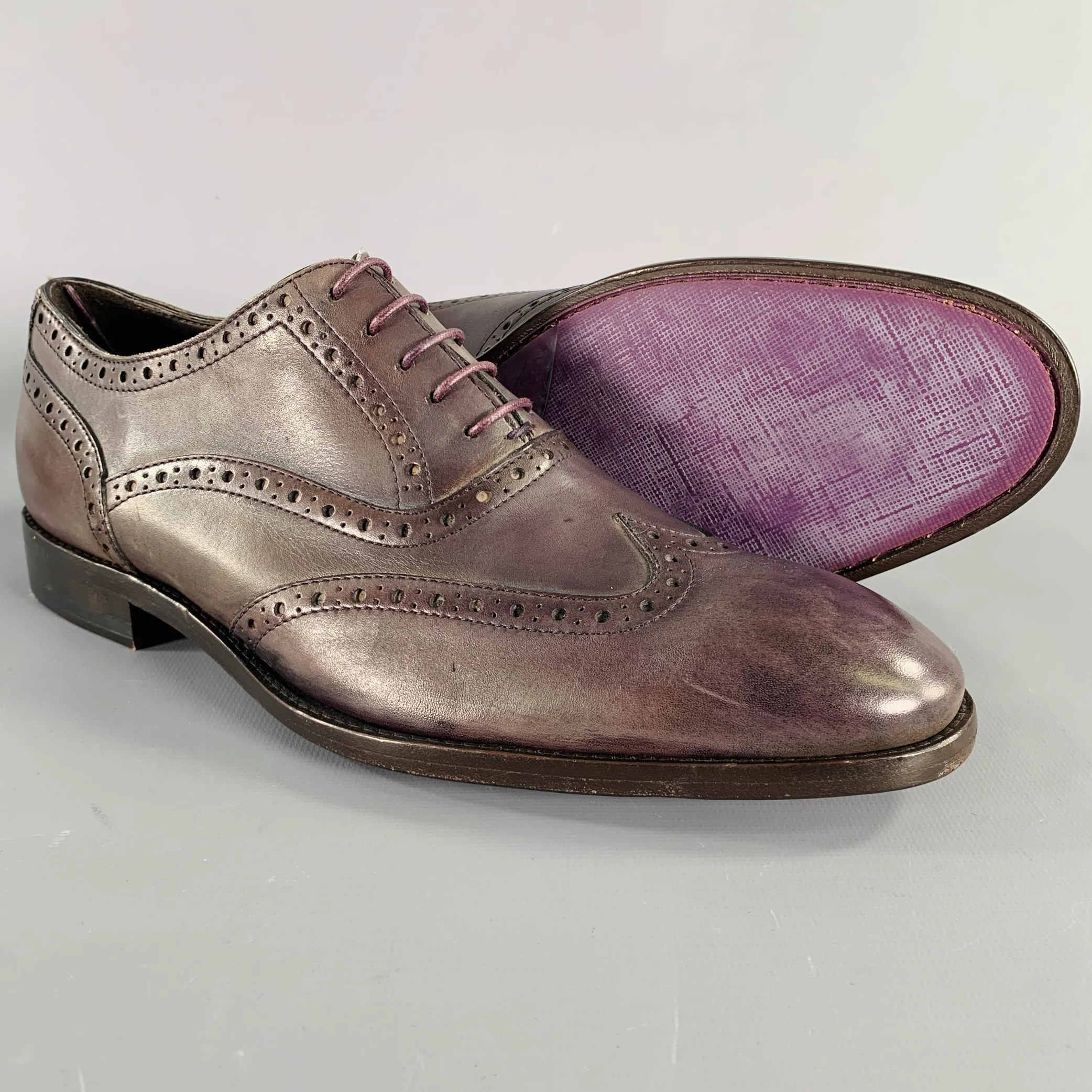 PAUL SMITH Size 9 Purple Perforated Leather Wingtip Lace-Up Shoes - Image 5