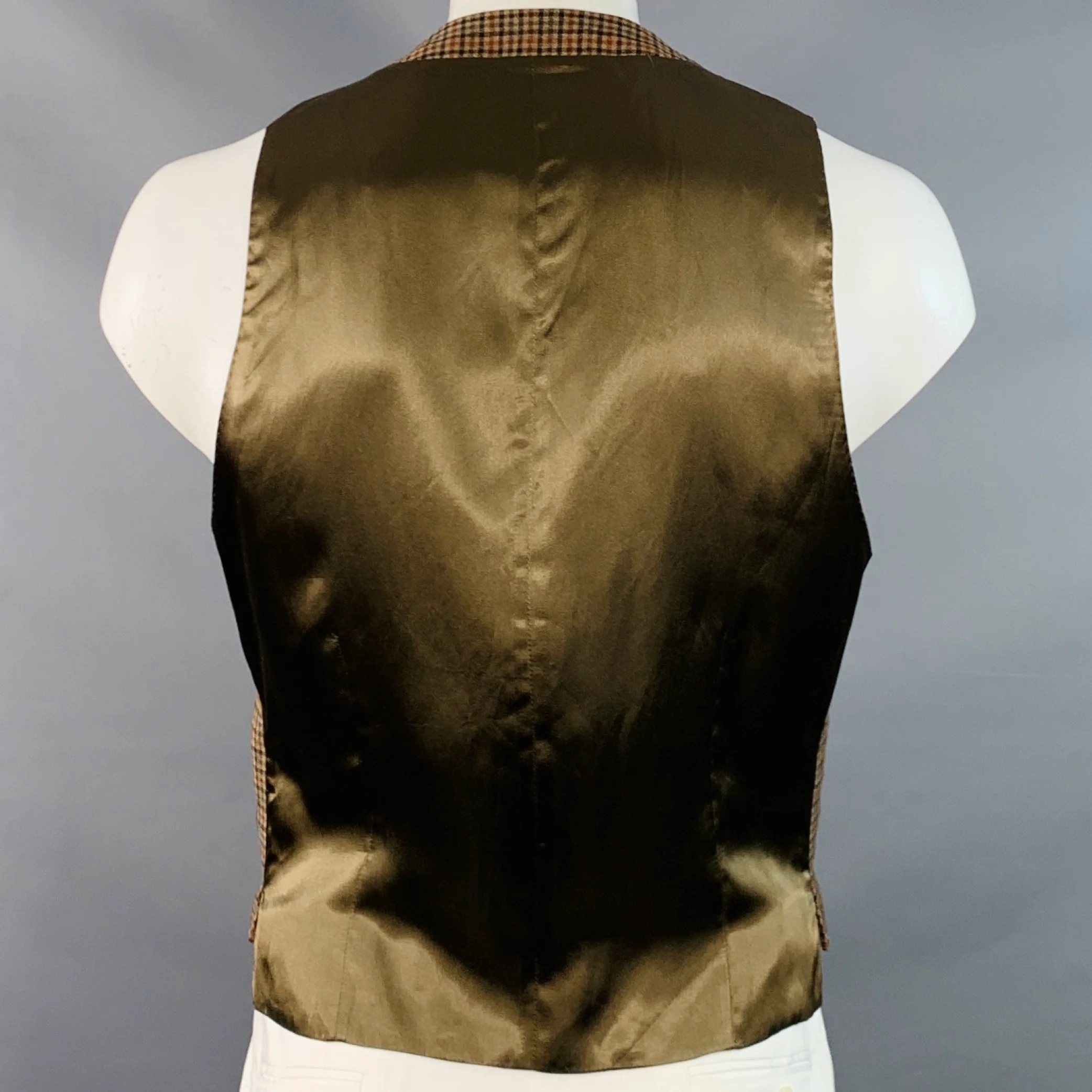 PAUL SMITH Size L Beige Taupe Green Checkered Wool Single Breasted Vest - Image 4