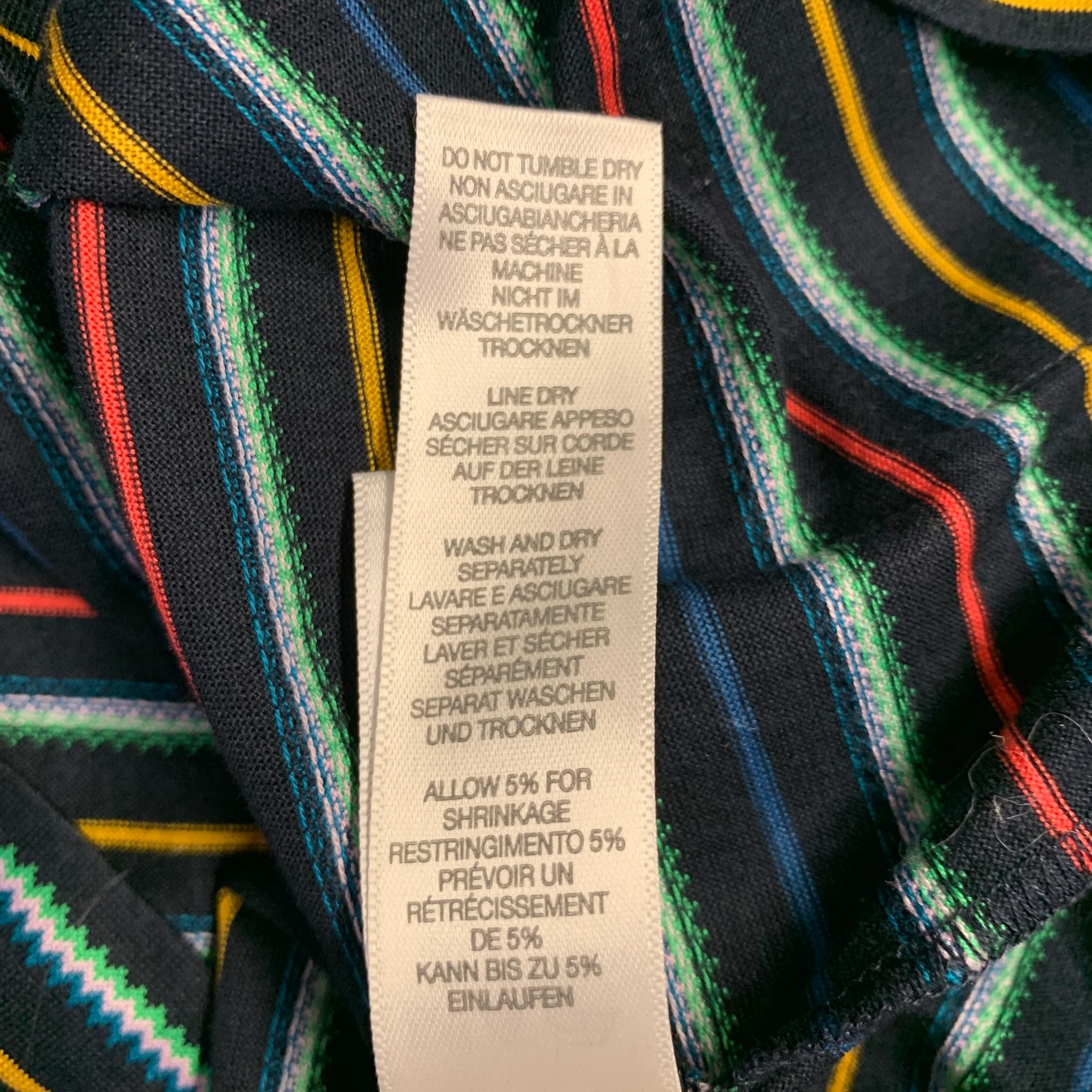 PAUL SMITH Size L Black Multi Color Stripe Cotton Contrast Trim Polo - Image 8