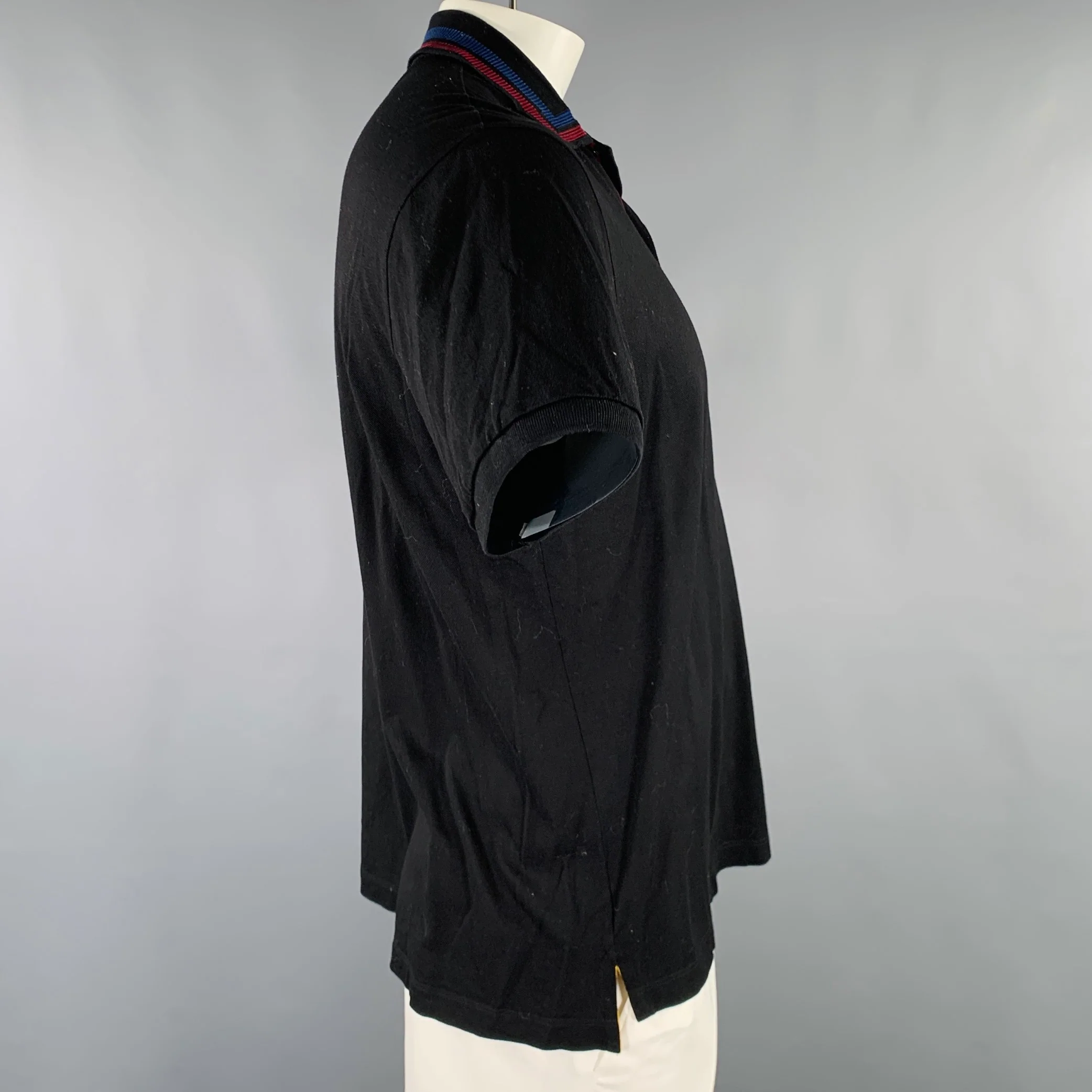 PAUL SMITH Size L Black Red Blue Cotton Contrast Trim Polo - Image 2
