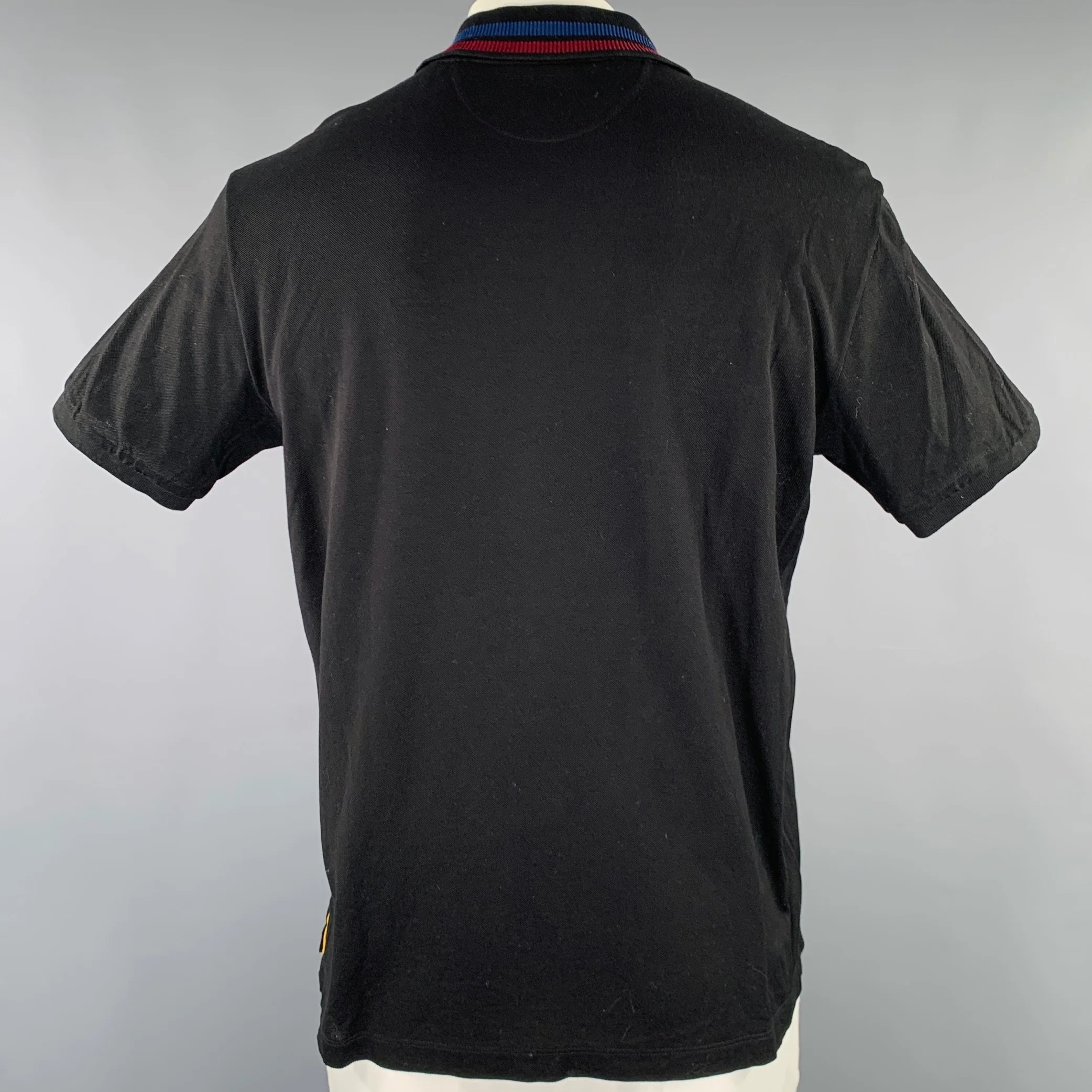 PAUL SMITH Size L Black Red Blue Cotton Contrast Trim Polo - Image 3