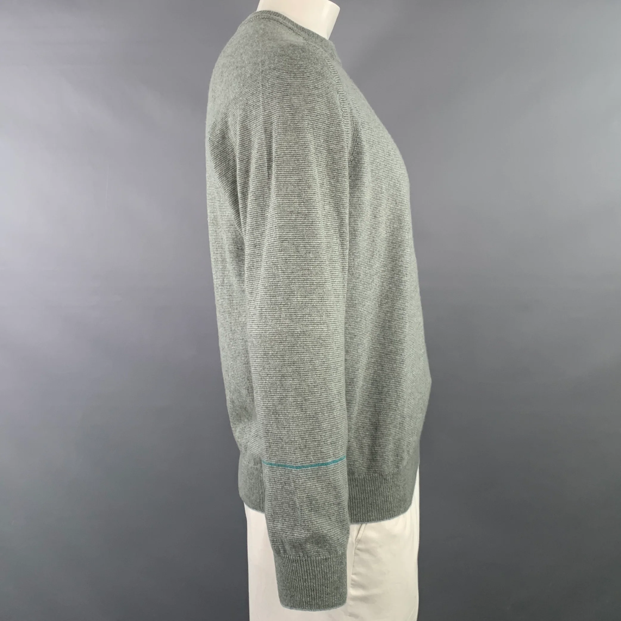 PAUL SMITH Size L Grey Lambswool Cotton Crew Neck Pullover - Image 2