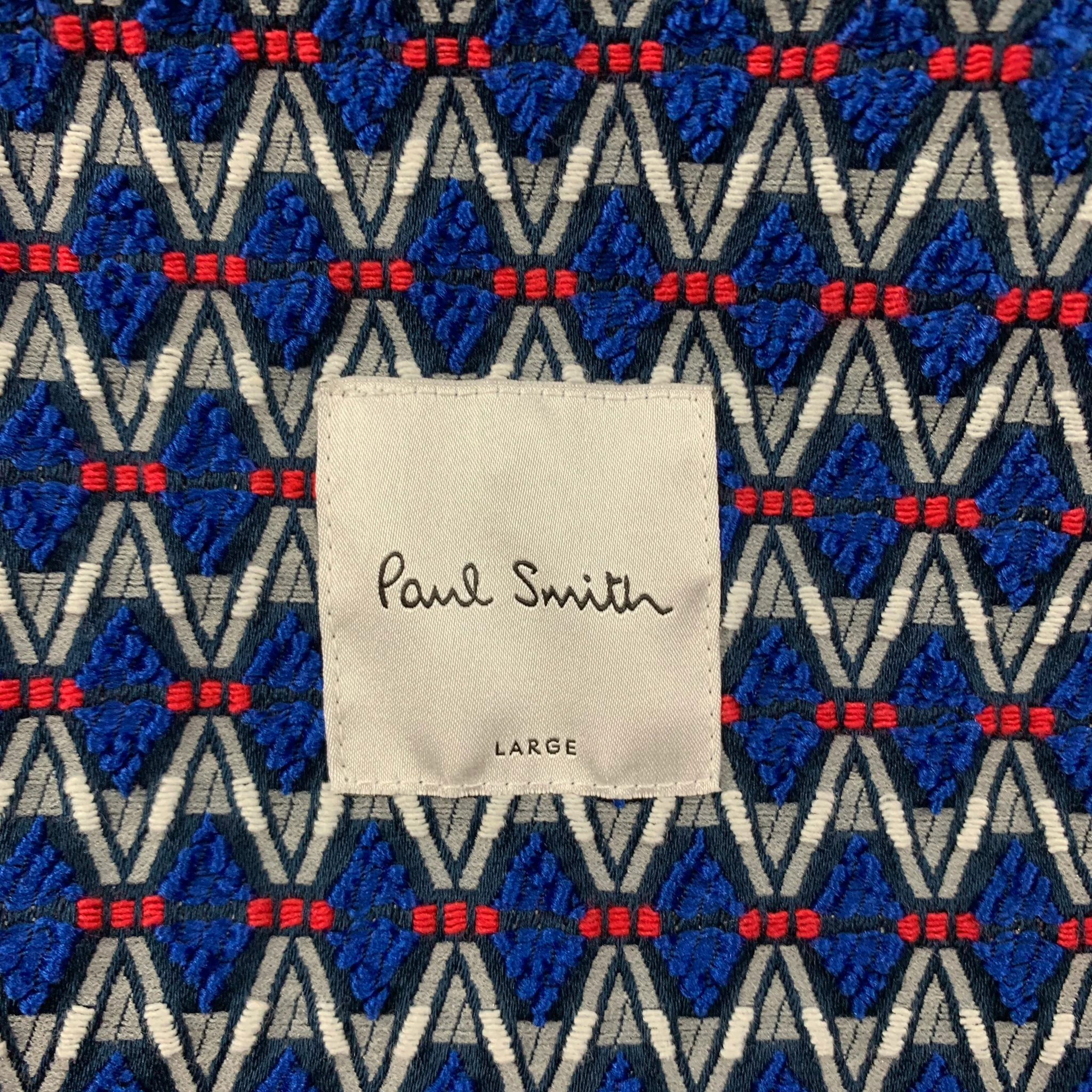 PAUL SMITH Size L Indigo Contrast Stitch Cotton Blend Notch Lapel Jacket - Image 6