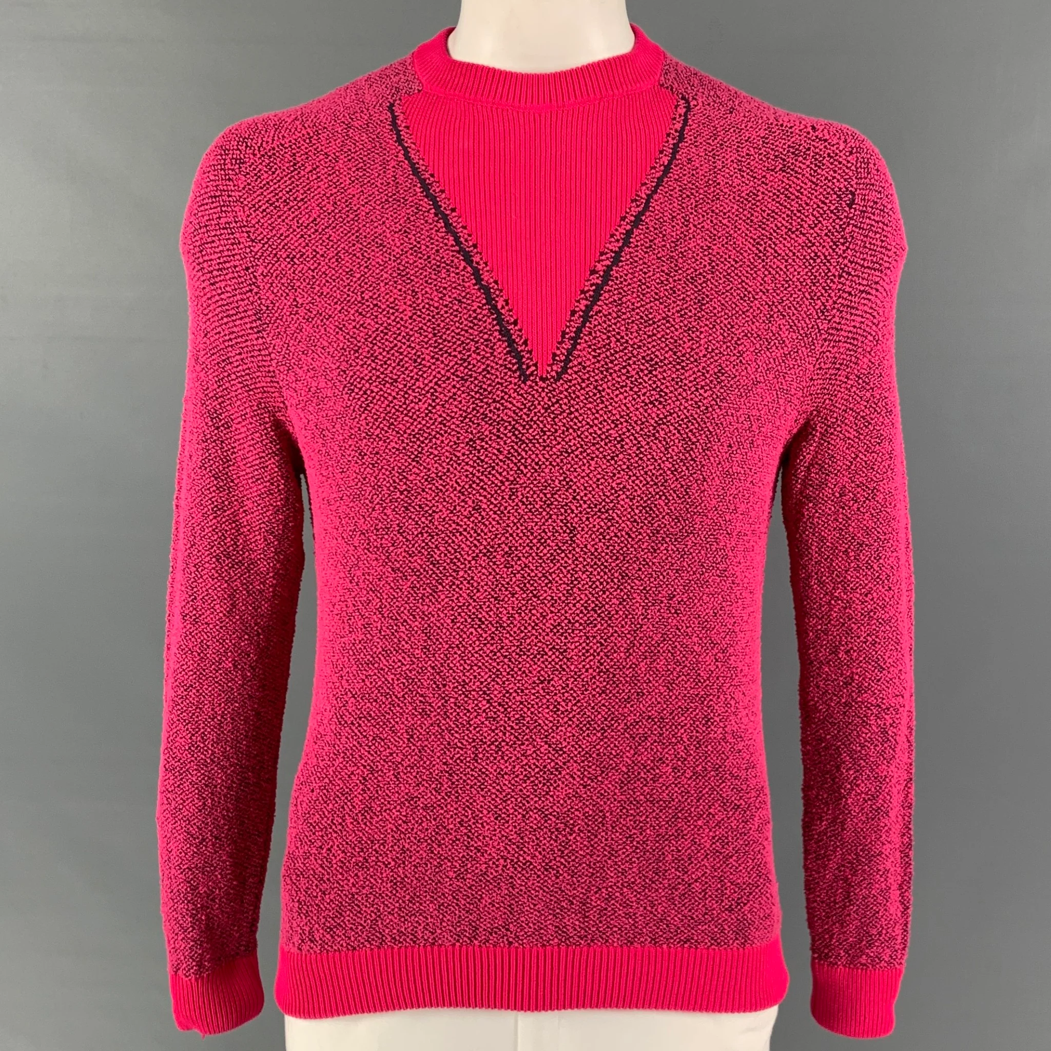 PAUL SMITH Size L Pink Black Textured Polyamide Blend Crew-Neck Pullover