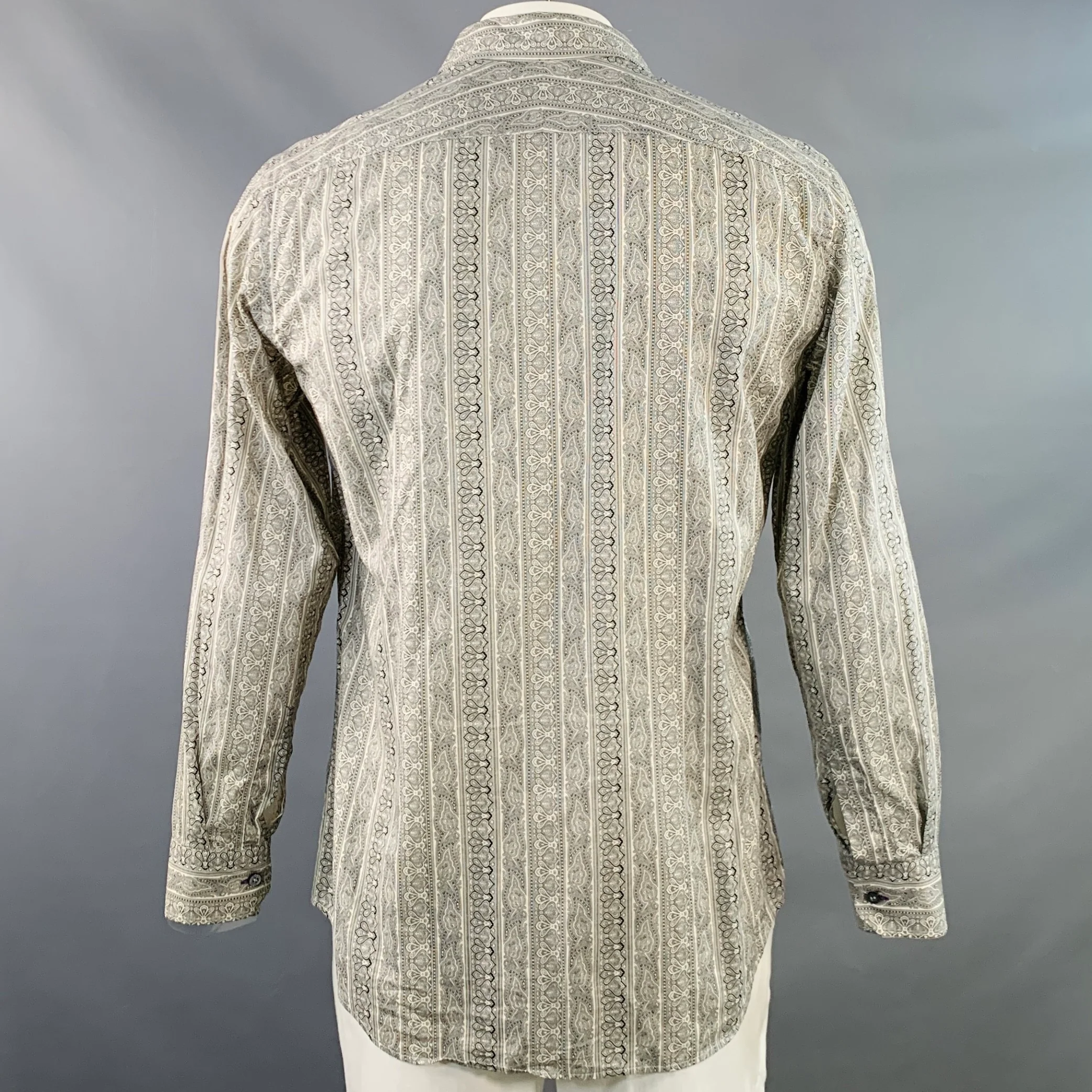 PAUL SMITH Size L White Black Paisley Cotton Spread Collar Long Sleeve Shirt - Image 4