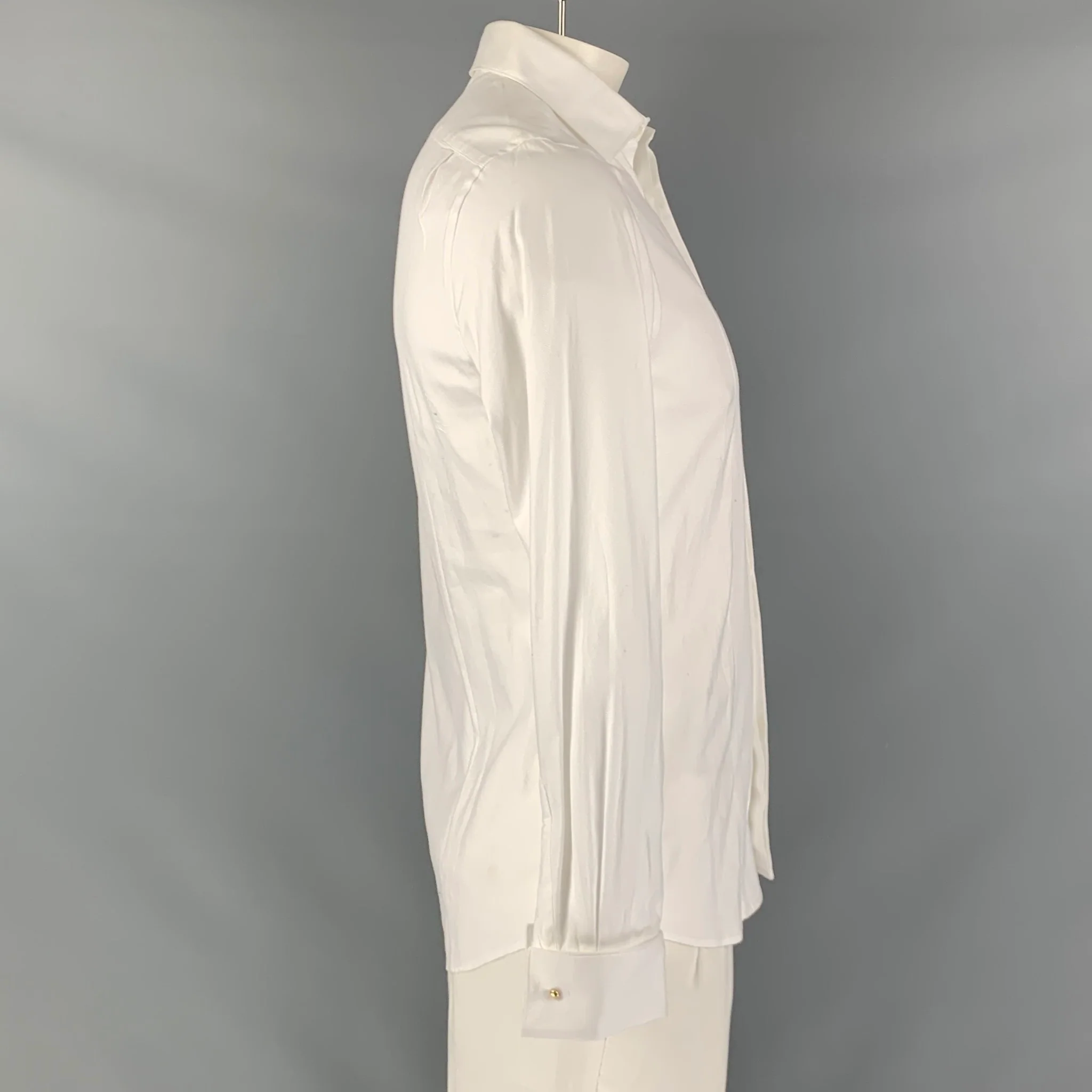 PAUL SMITH Size L White Pique Cotton Tuxedo Long Sleeve Shirt - Image 2