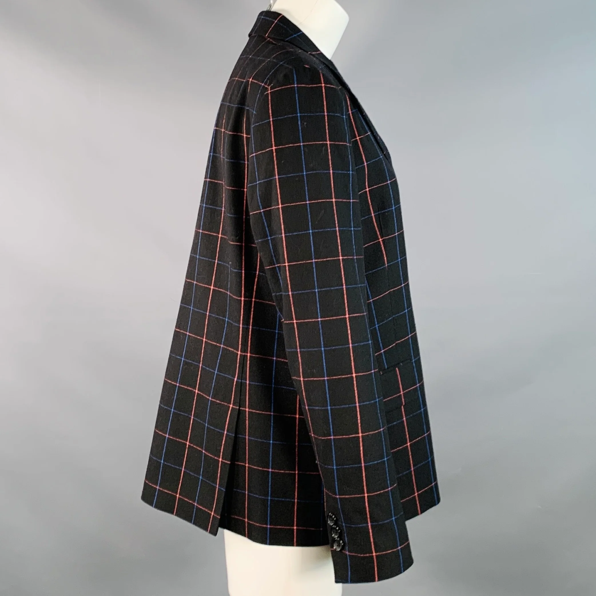 PAUL SMITH Size M Black Blue Orange Window Pane Double Breasted Jacket Blazer - Image 2