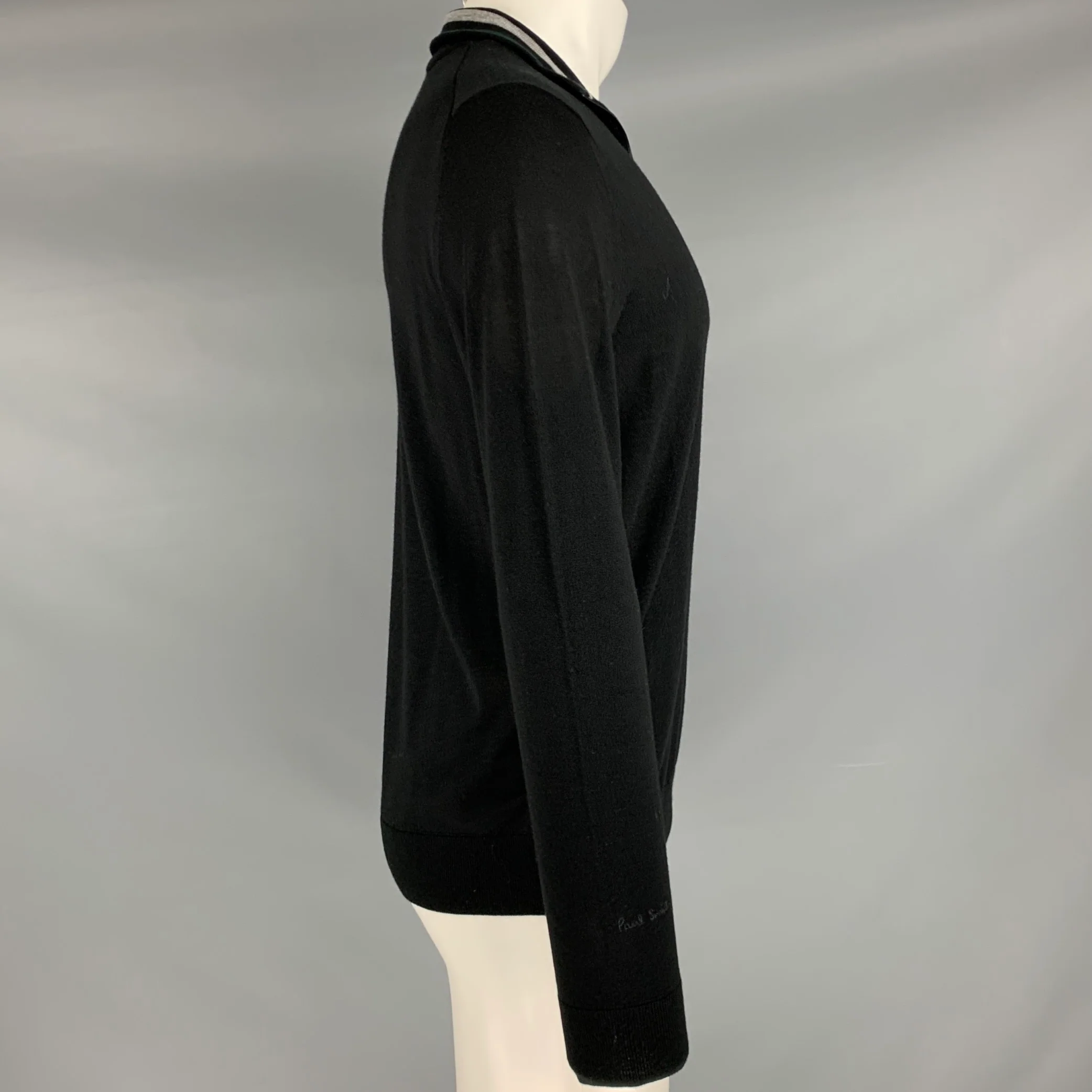 PAUL SMITH Size M Black Knit Merino Wool Half Zip Pullover - Image 3