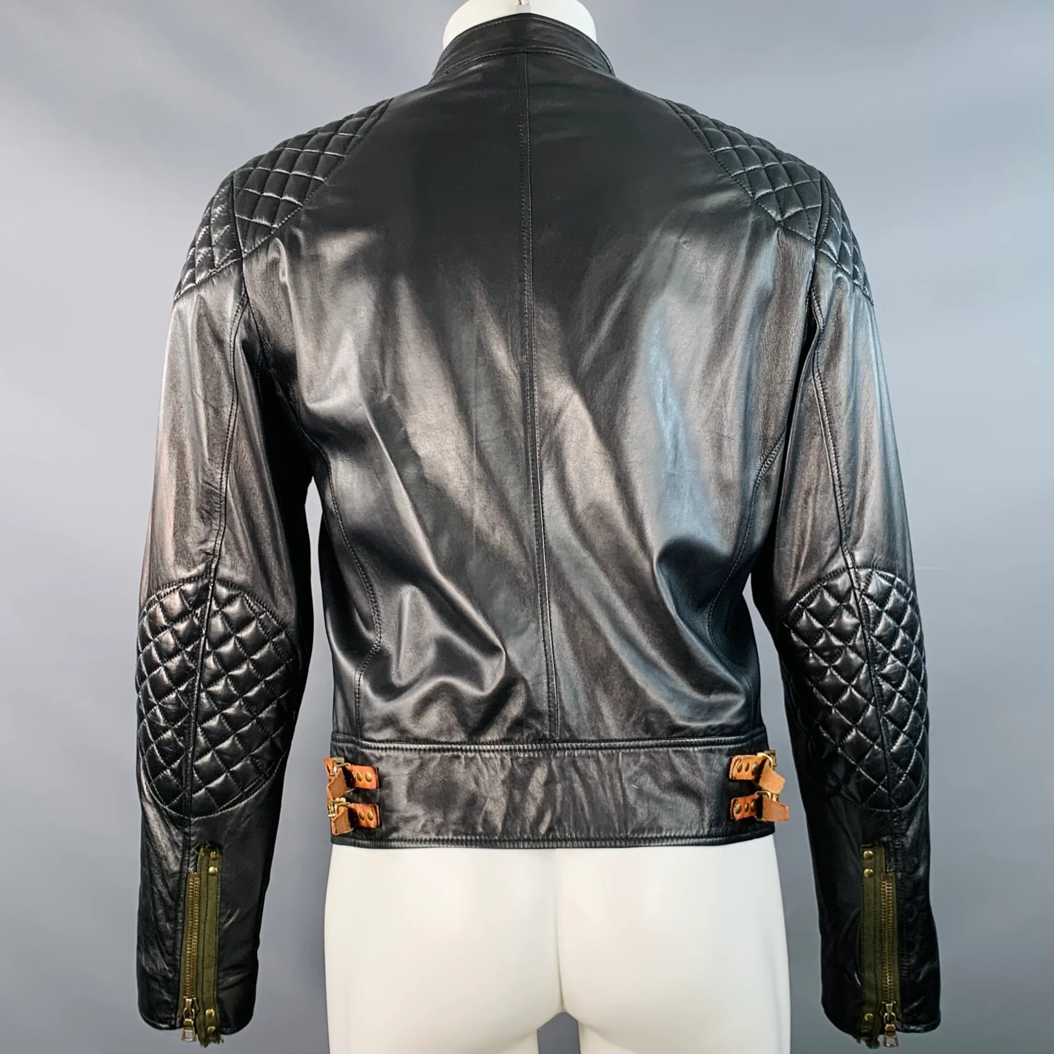 PAUL SMITH Size M Black Leather Quilted Biker Jacket - Image 3