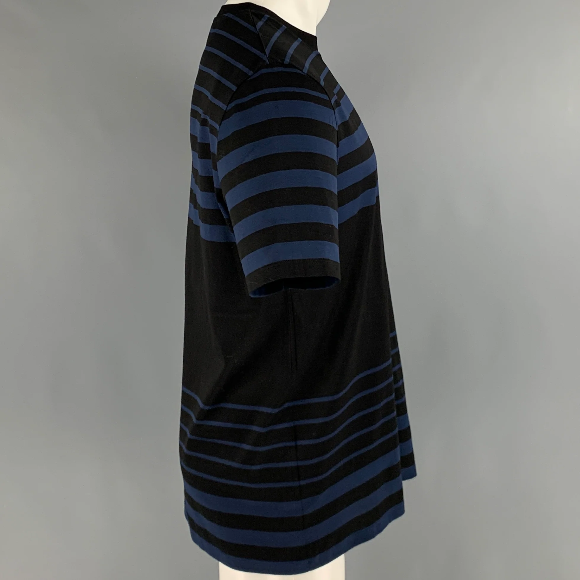 PAUL SMITH Size M Black Navy Stripe Cotton Short Sleeve T-shirt - Image 3