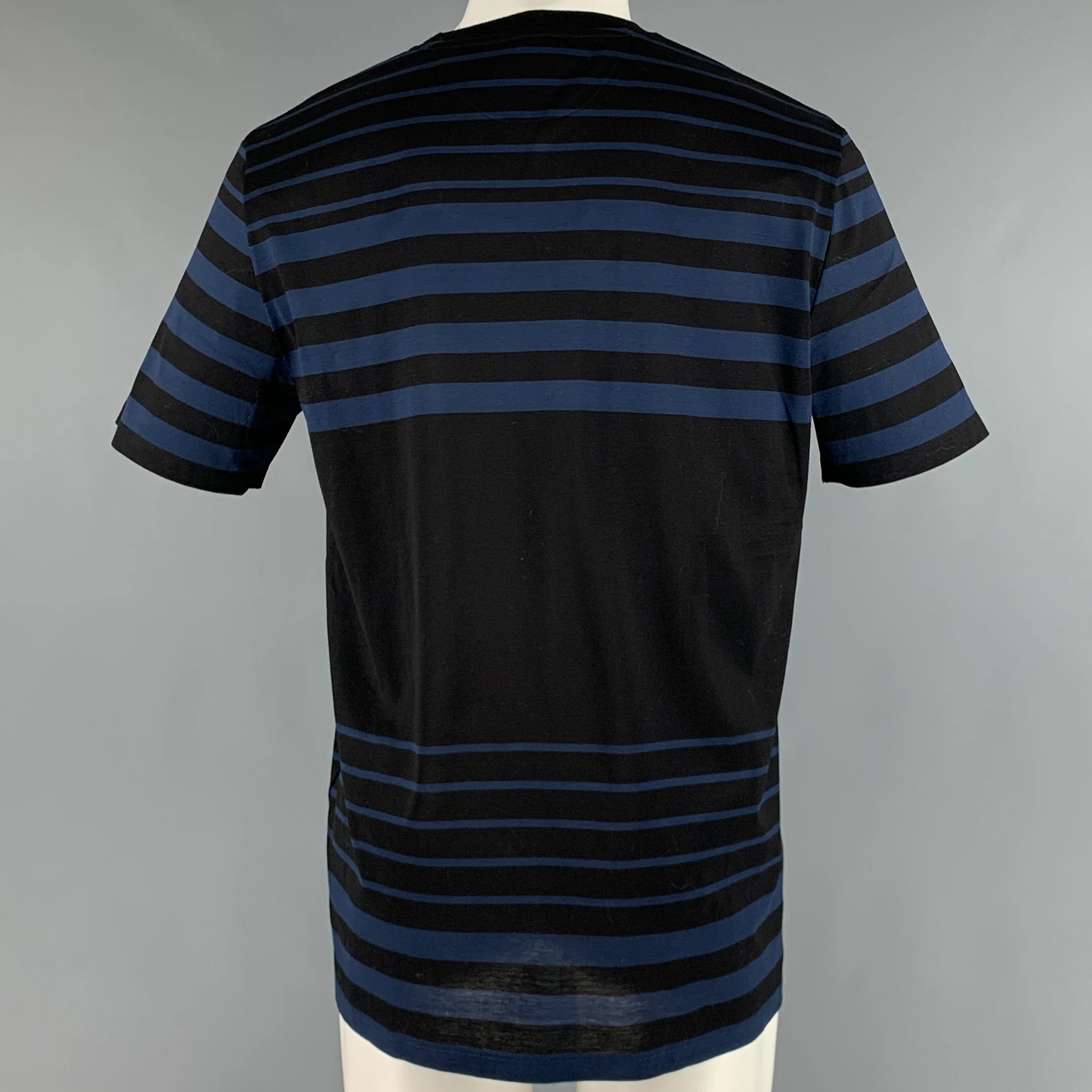PAUL SMITH Size M Black Navy Stripe Cotton Short Sleeve T-shirt - Image 4