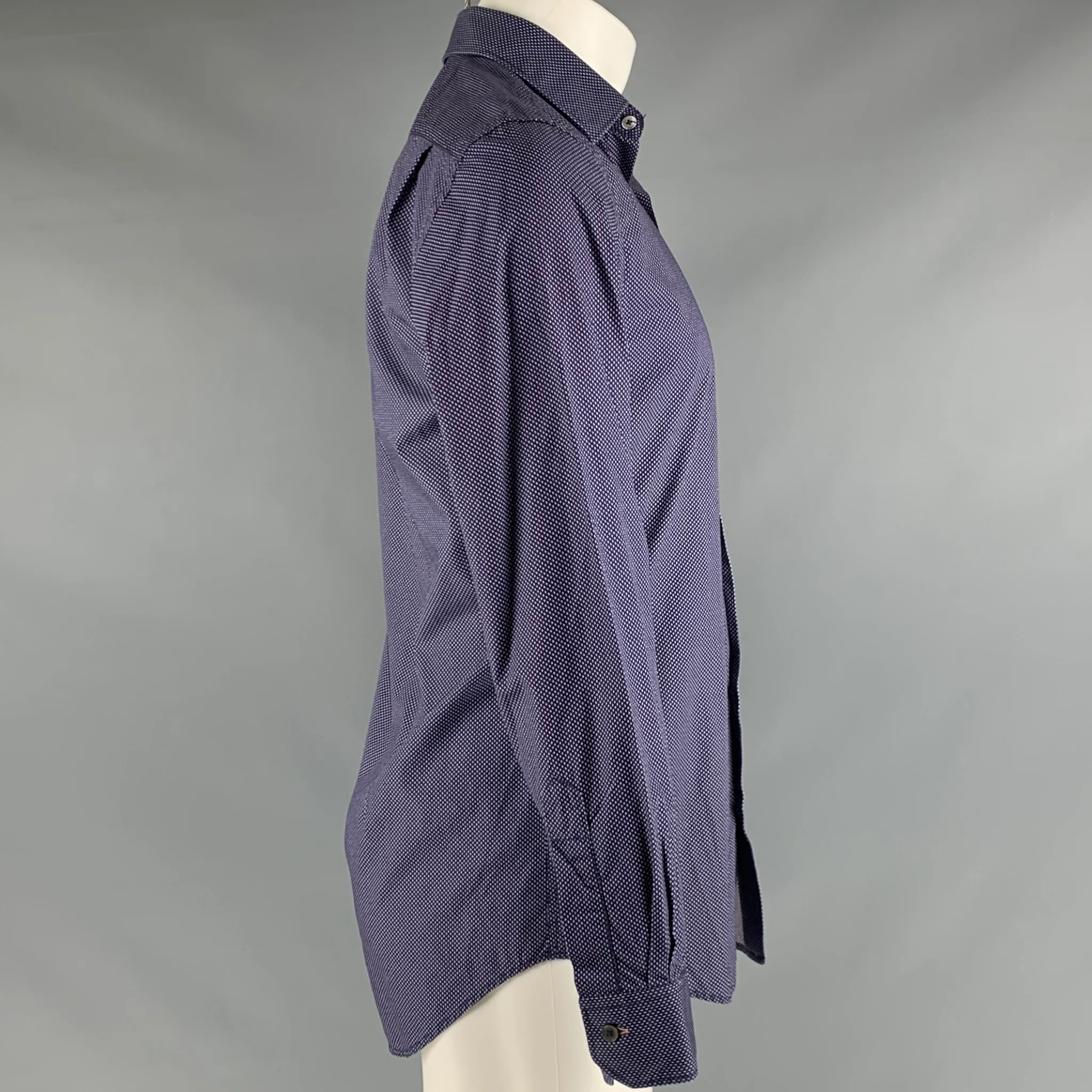 PAUL SMITH Size M Blue White & Red Dots Cotton Spread Collar Long Sleeve Shirt - Image 3