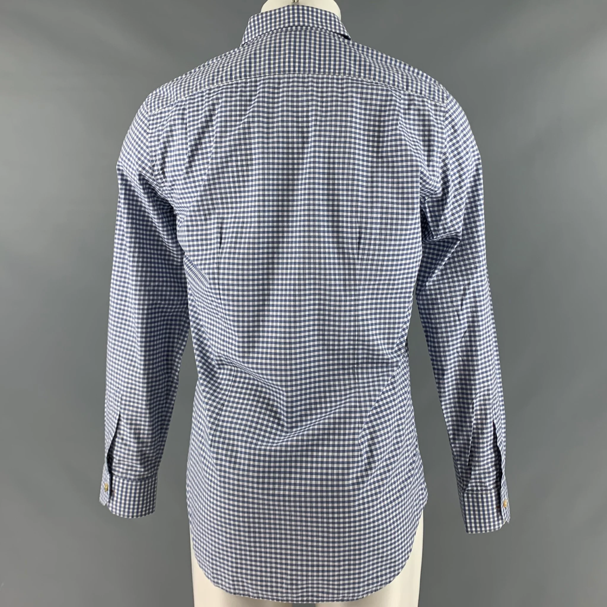 PAUL SMITH Size M Blue White Gingham Cotton Long Sleeve Shirt - Image 4