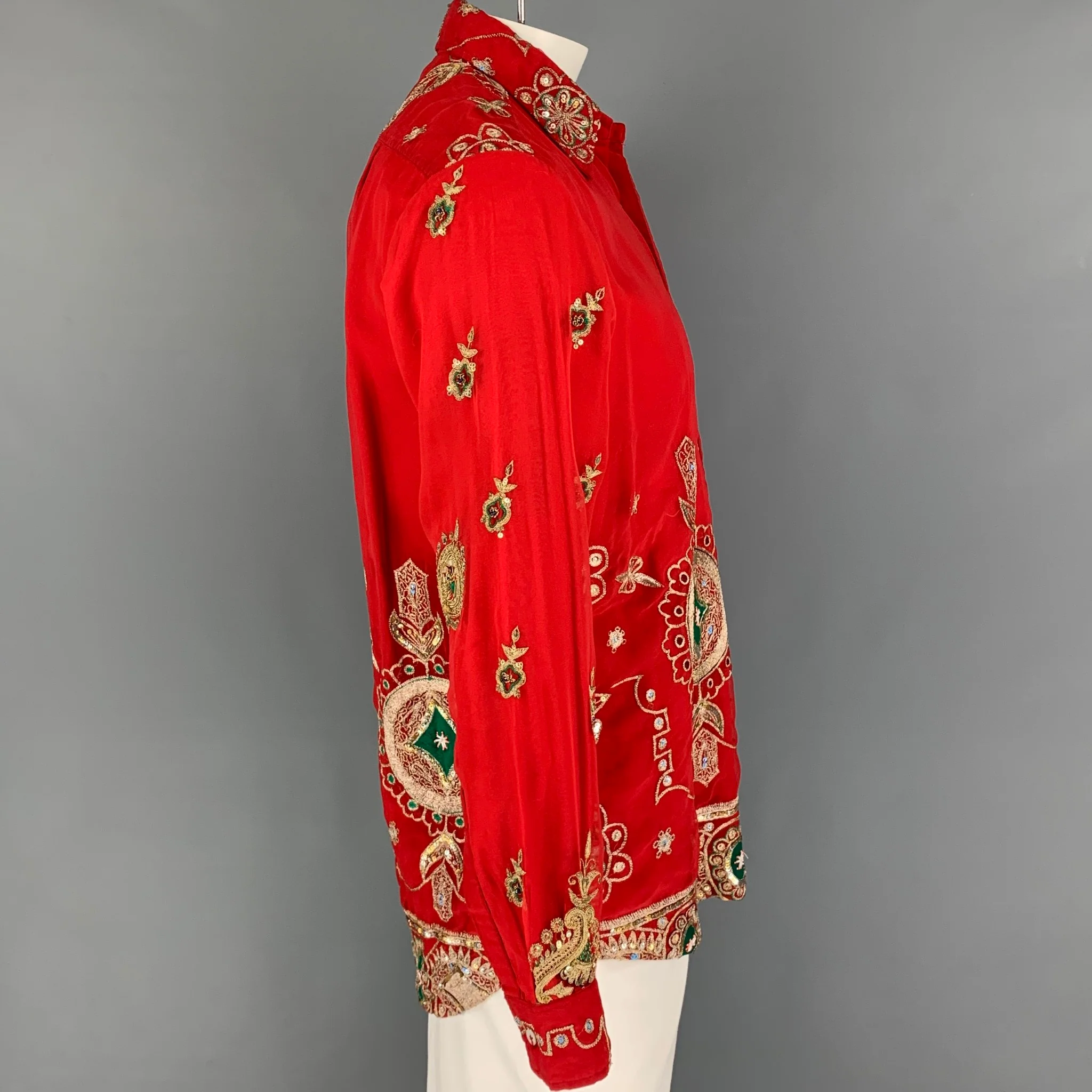 PAUL SMITH Size M Red Gold Embroidery Polyamide Double Layer Long Sleeve Shirt - Image 3