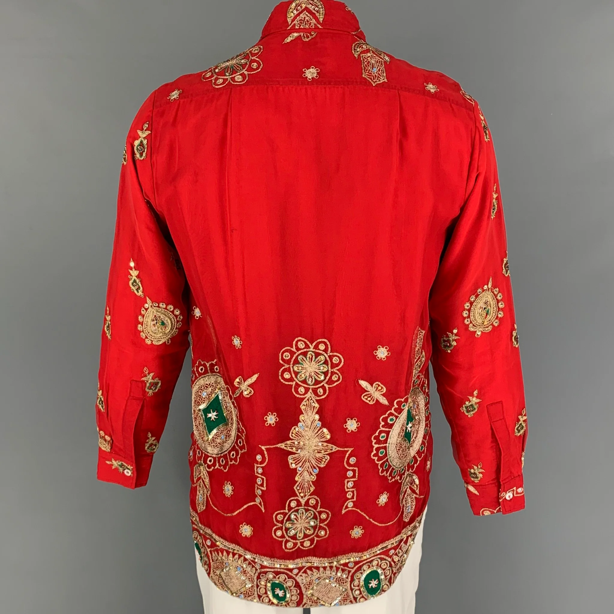 PAUL SMITH Size M Red Gold Embroidery Polyamide Double Layer Long Sleeve Shirt - Image 4