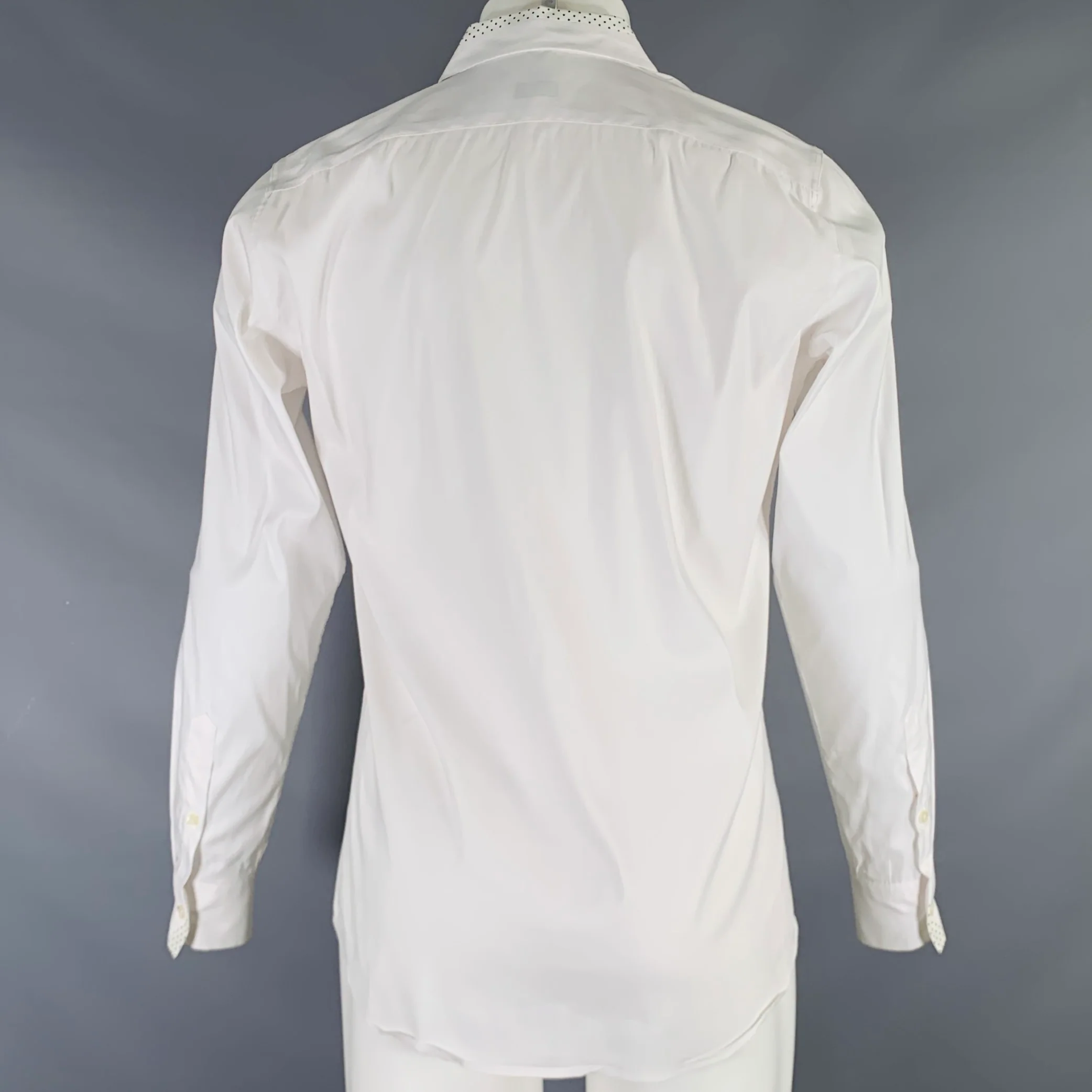 PAUL SMITH Size M White Black Cotton Blend Polka Dot Trim Long Sleeve Shirt - Image 4