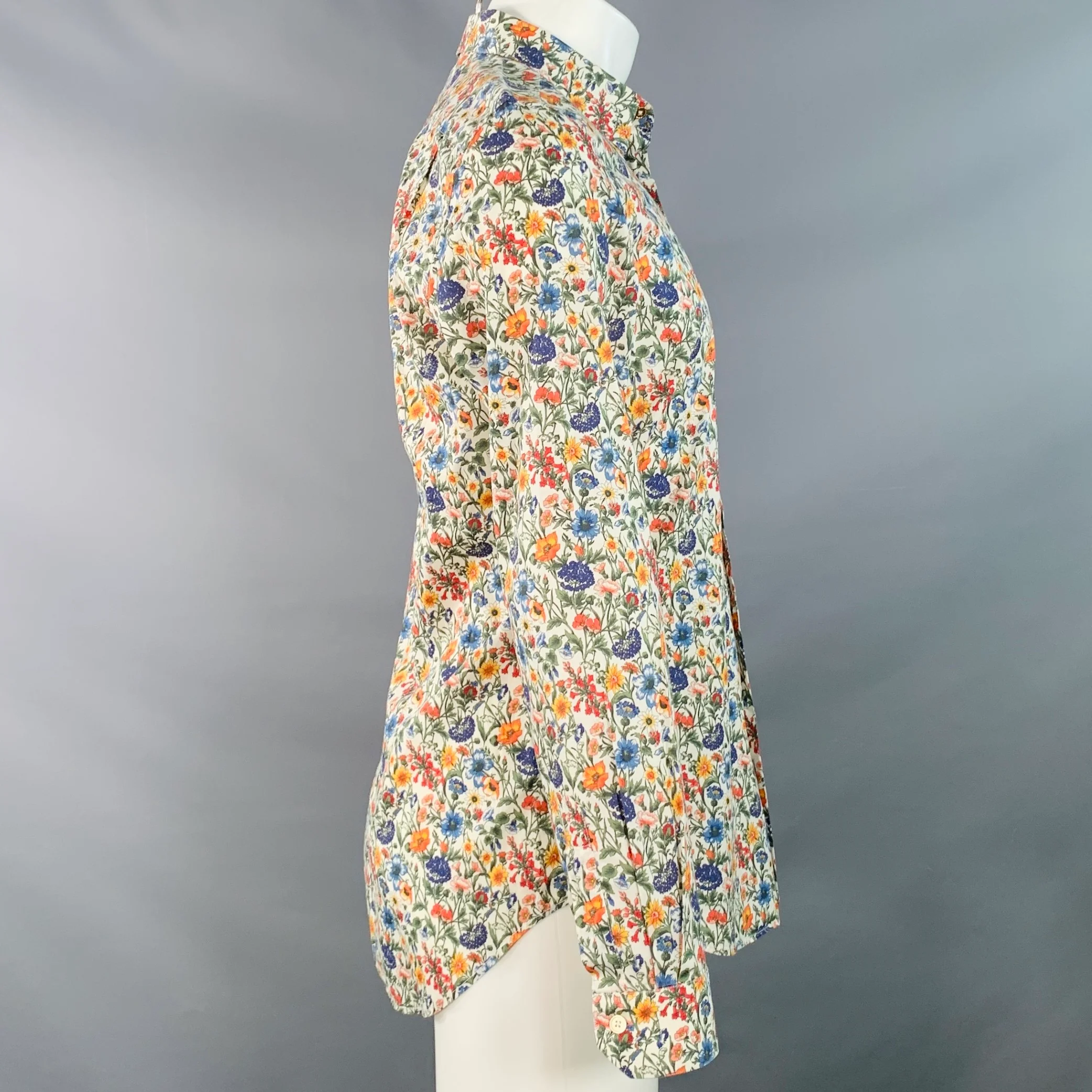 PAUL SMITH Size M White Multi Color Floral Cotton Long Sleeve Shirt - Image 3