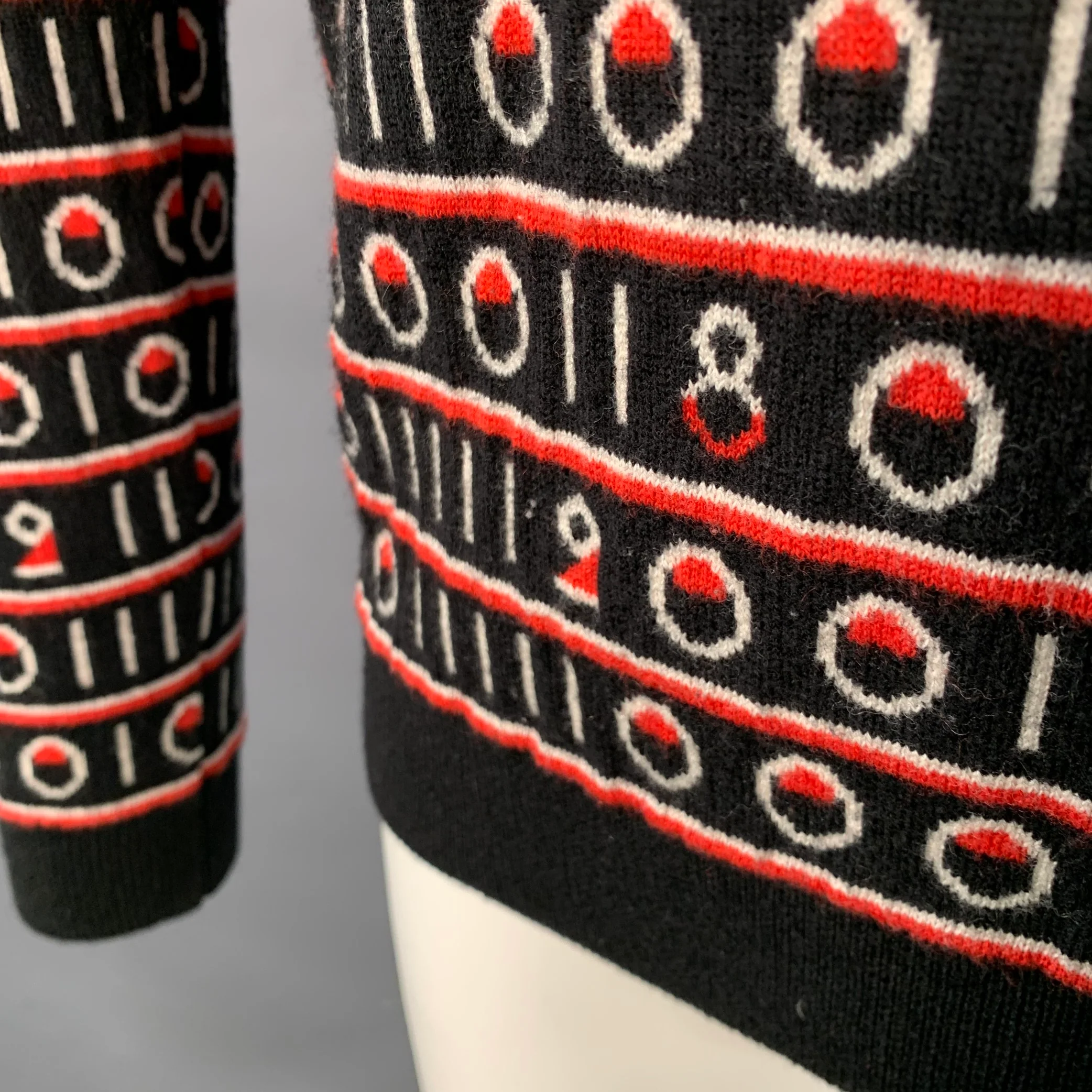 PAUL SMITH Size S Black Red White Stripe Wool Cotton Blend Crew Neck Sweater - Image 8