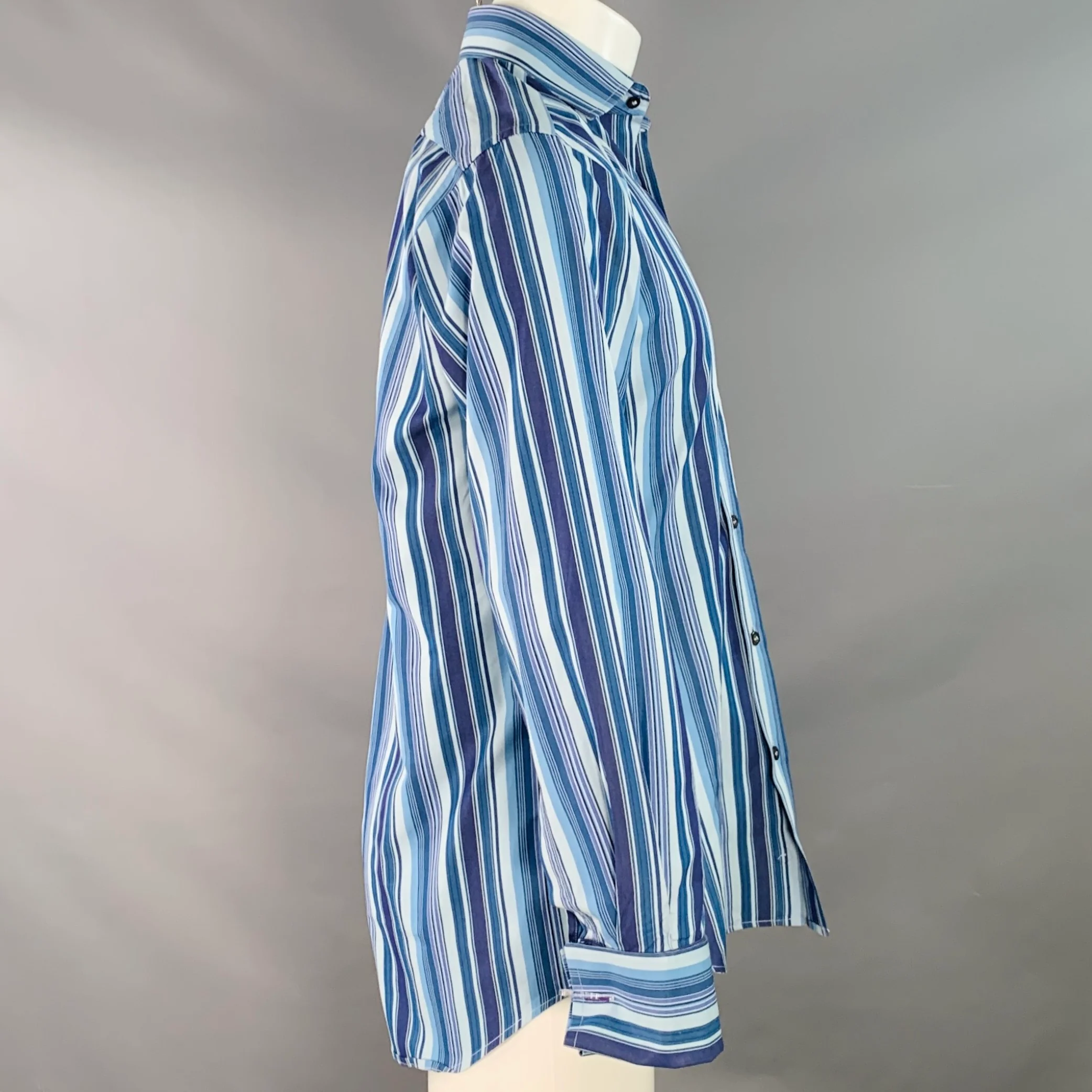 PAUL SMITH Size S Blue Navy Stripe Cotton French Cuff Long Sleeve Shirt - Image 3