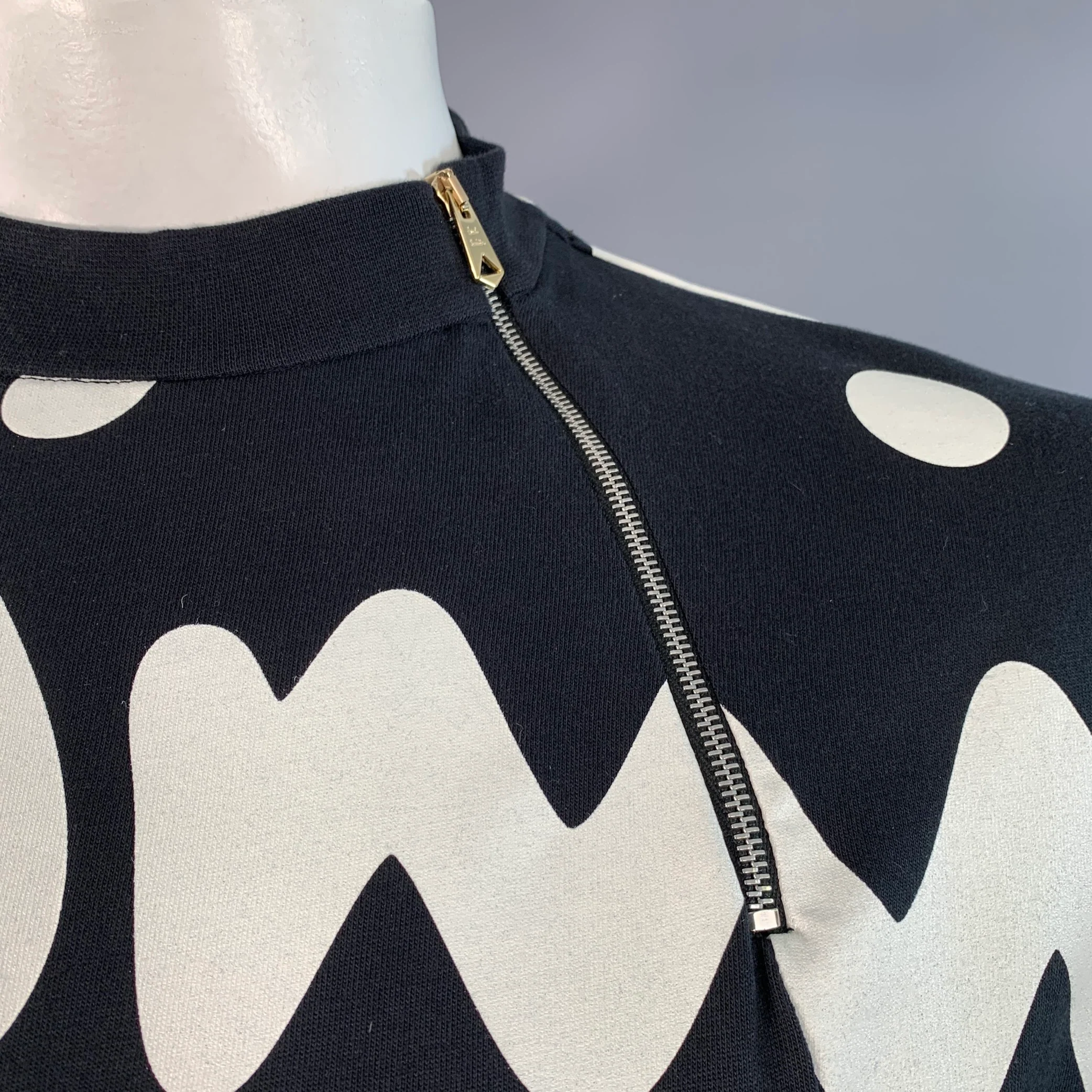 PAUL SMITH Size XL Black White Logo Cotton Zipper Short Sleeve Pullover - Image 2