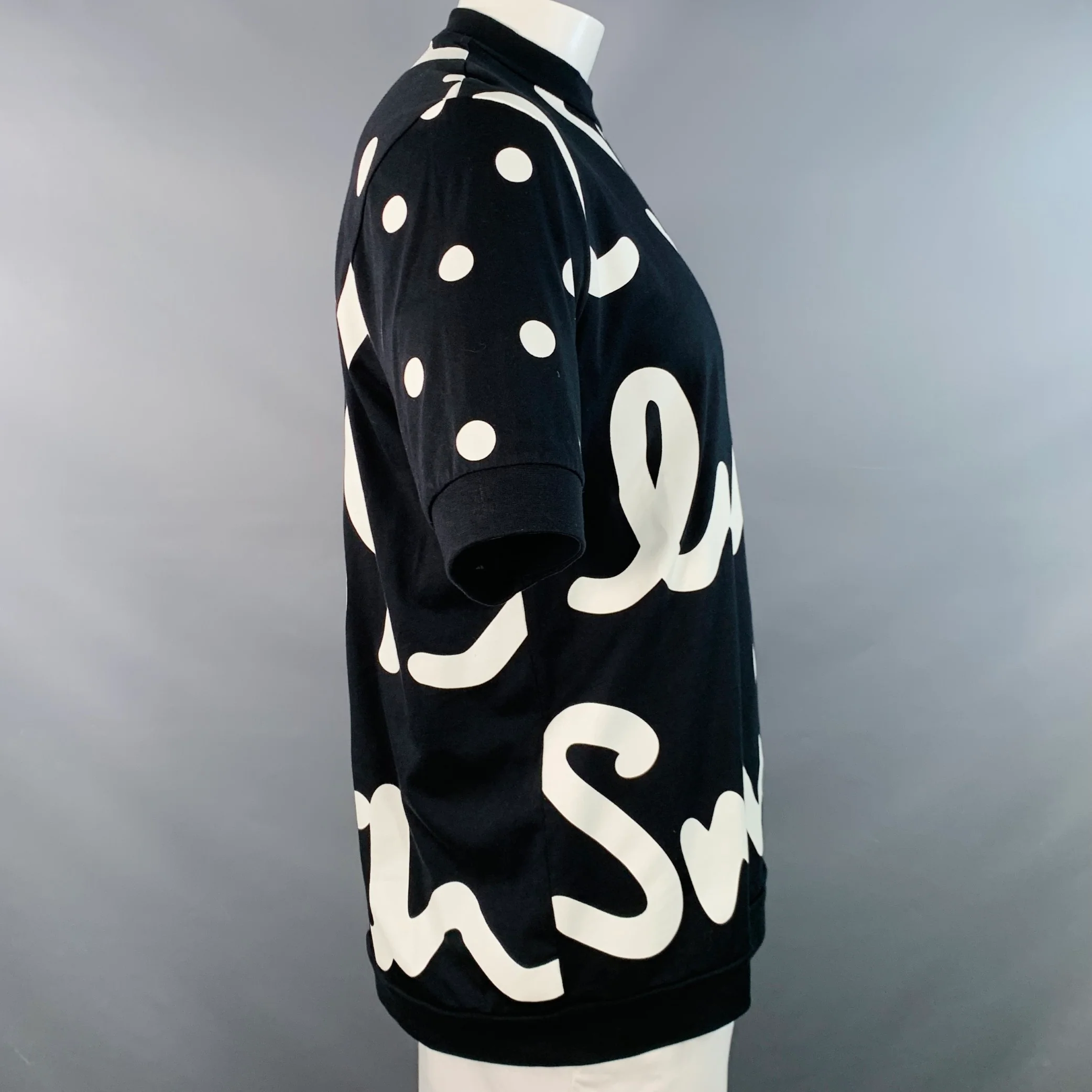 PAUL SMITH Size XL Black White Logo Cotton Zipper Short Sleeve Pullover - Image 3