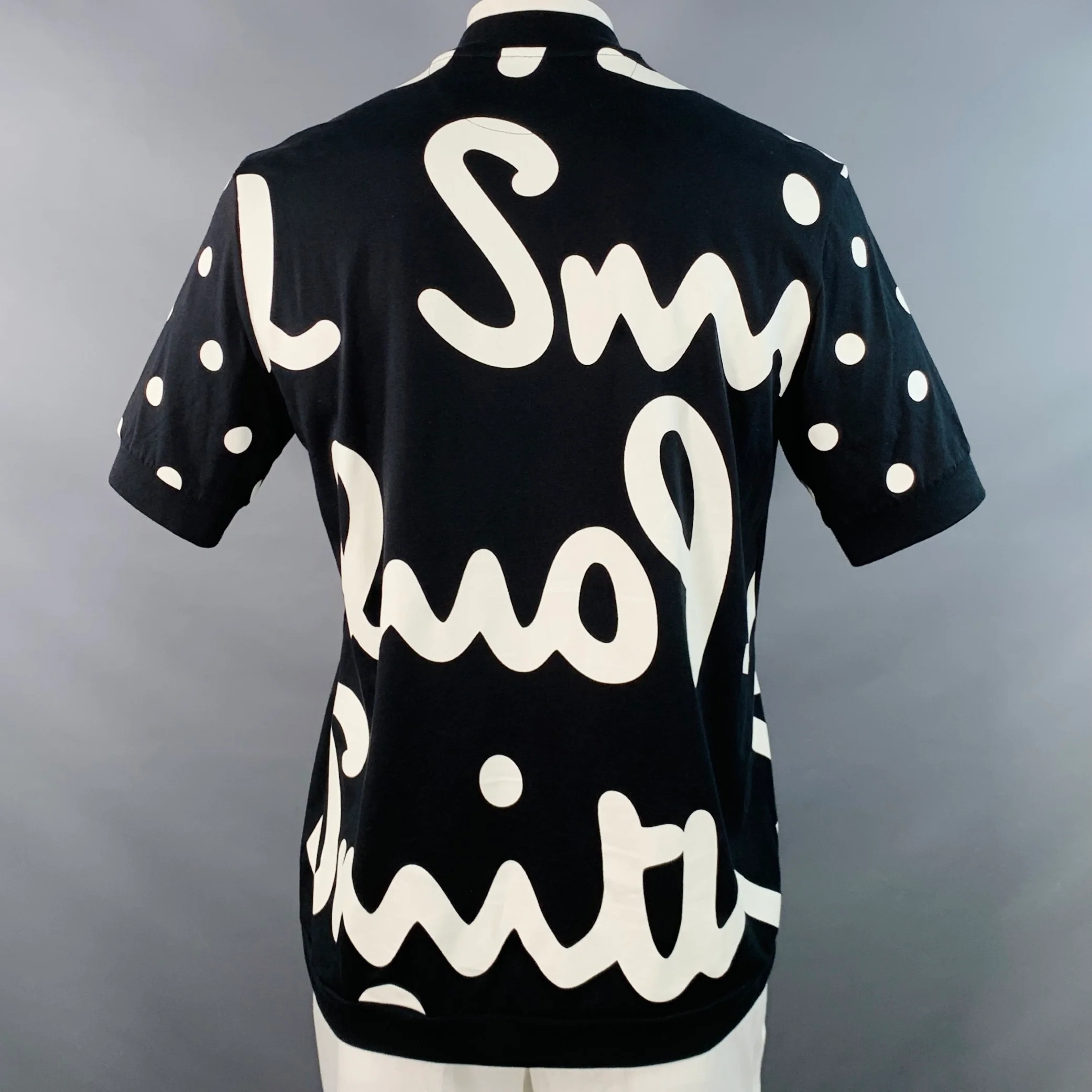 PAUL SMITH Size XL Black White Logo Cotton Zipper Short Sleeve Pullover - Image 4