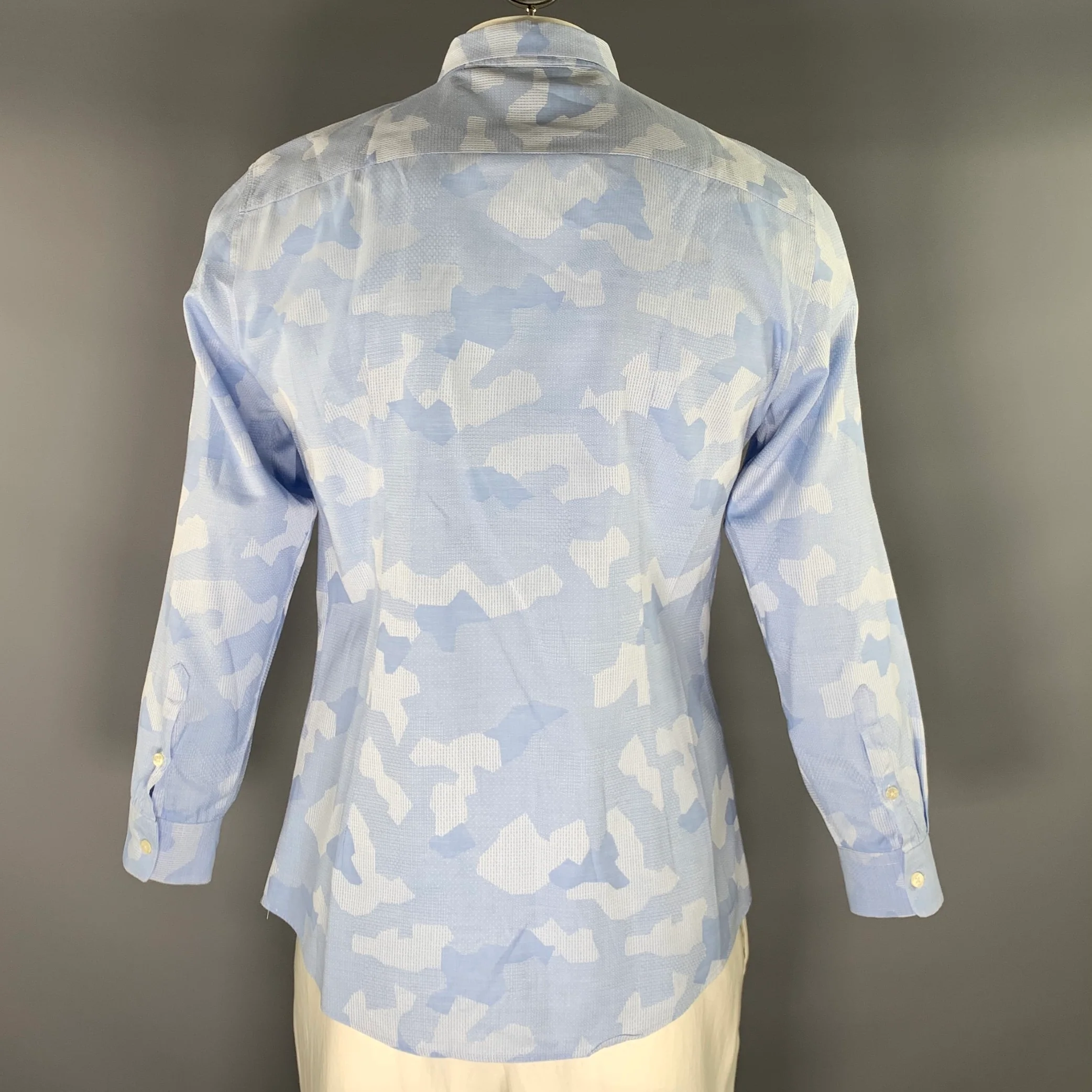 PAUL SMITH Size XL Blue Light Blue Abstract Button Up Long Sleeve Shirt - Image 3