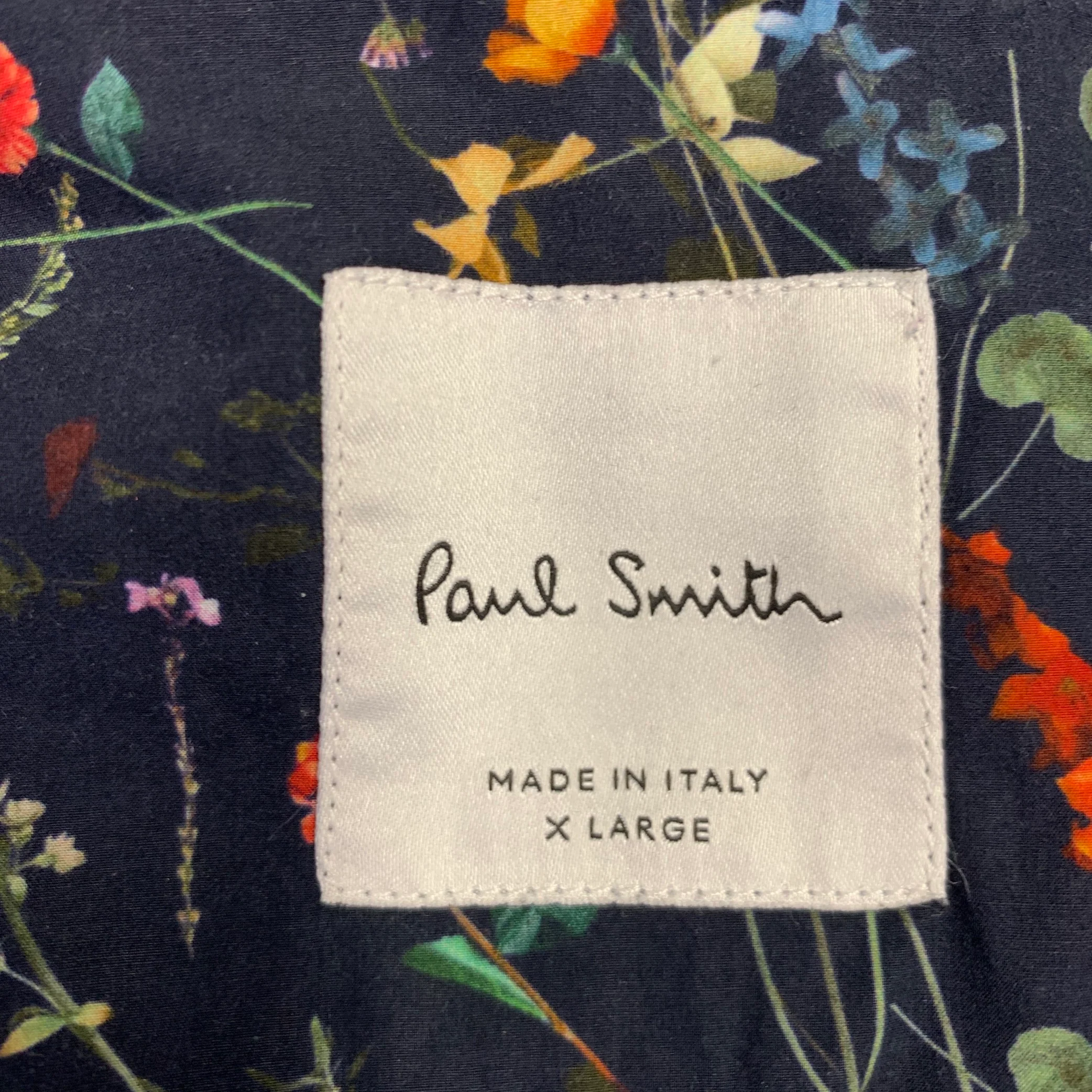 PAUL SMITH Size XL Blue White Floral Cotton Spread Collar Long Sleeve Shirt - Image 5
