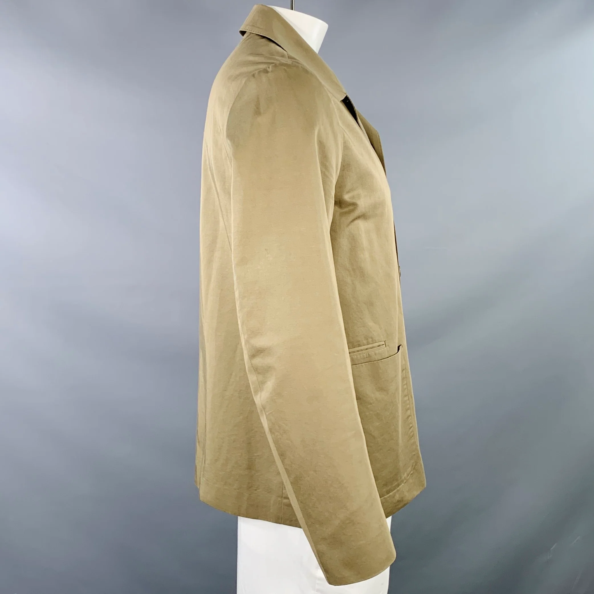 PAUL SMITH Size XL Green Olive Cotton Linen Patch Pockets Jacket - Image 2