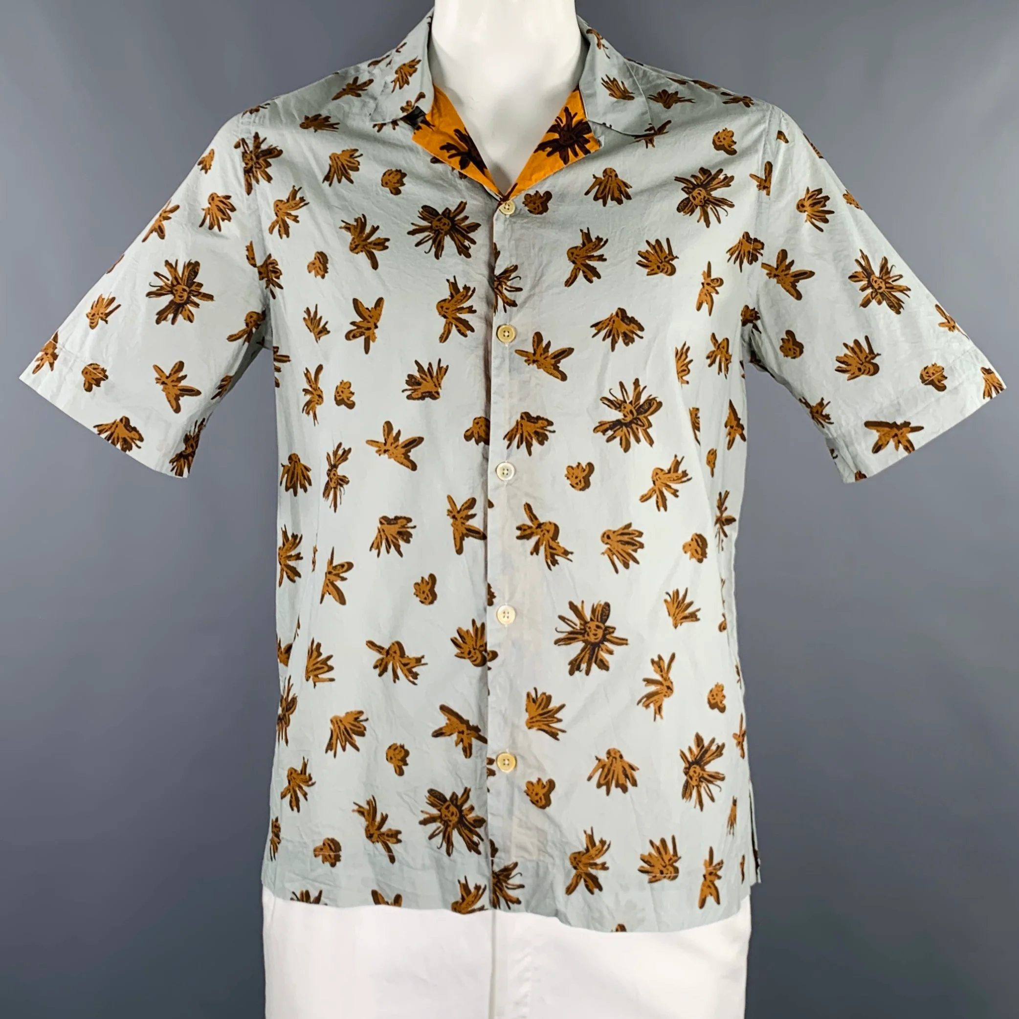 PAUL SMITH Size XL Light Blue Orange Floral Organic Cotton Short Sleeve Shirt