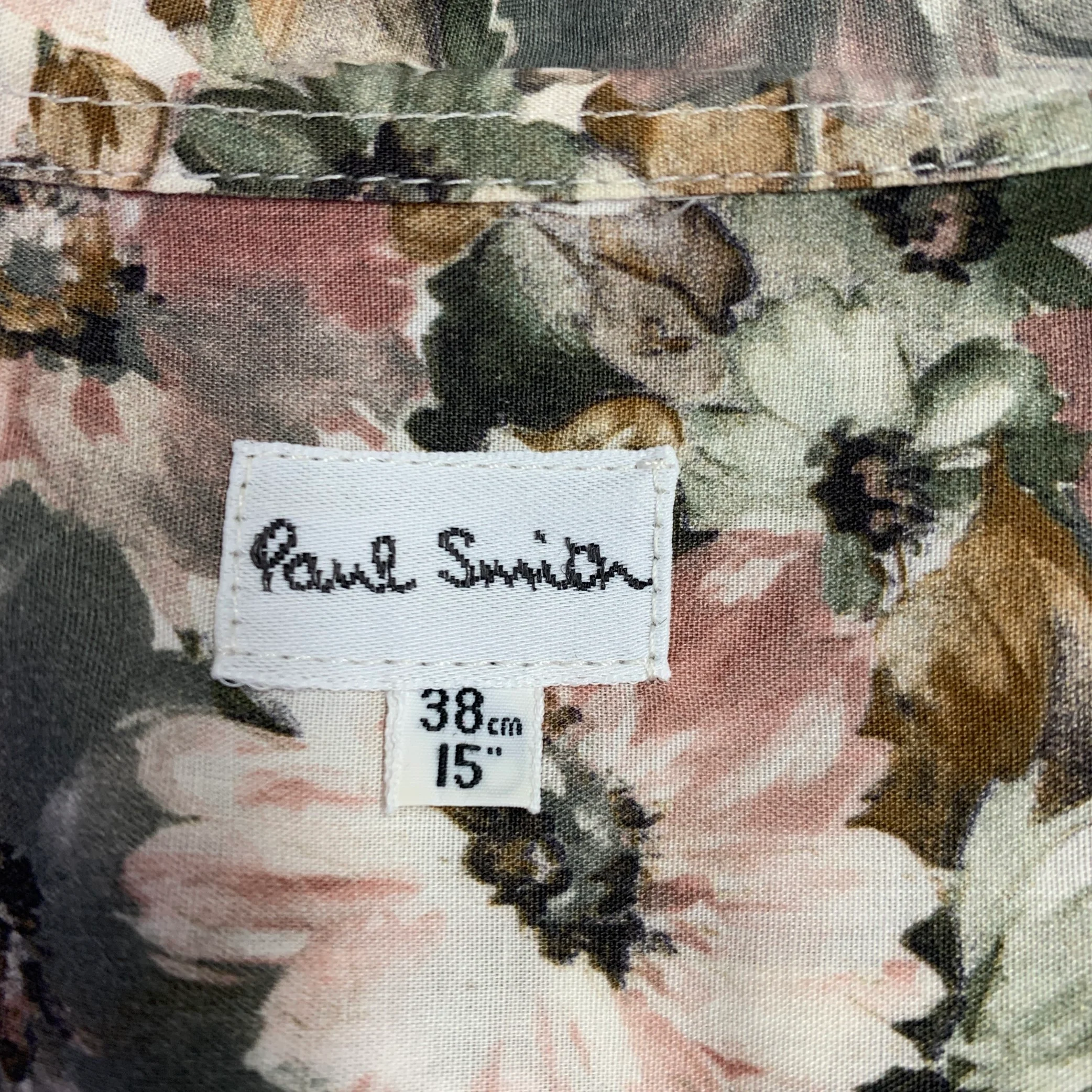 PAUL SMITH Size XXL Cream Olive Floral Cotton One Pocket Long Sleeve Shirt - Image 6